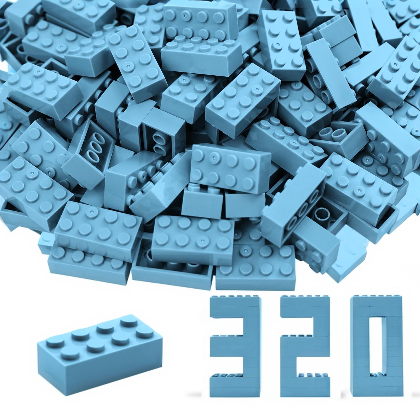 2x4 Building Bricks 320 Pieces, Medium Blue Bricks Bulk Kit, Basic Parts Accessories, Classic Creative Building Blocks Set, Compatible with Generic Brands