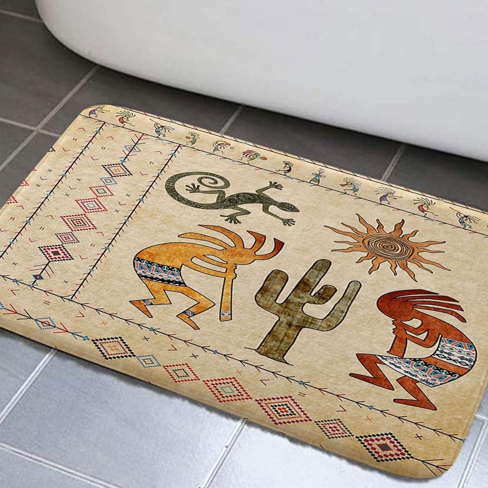 JAWO Southwestern Ethnic Tribal Bathroom Rug, Geometric Retro Abstract Art, Memory Foam, Blue (17X48inches)