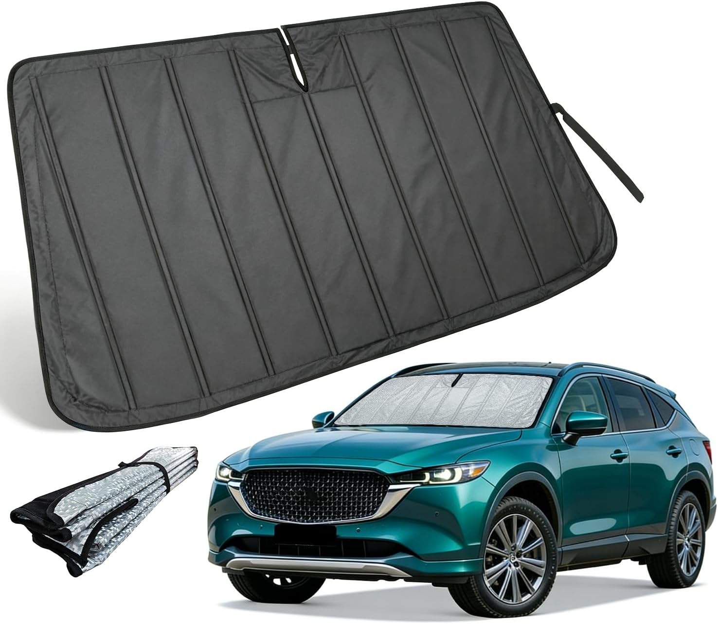 Thickened Windshield Sun Shade for Mazda CX-5 2017-2026 | Accordion Front Window Sunshade Aluminum Reflective UV Protection Shield, Foldable Sun Visor with Storage Bag Car Accessories