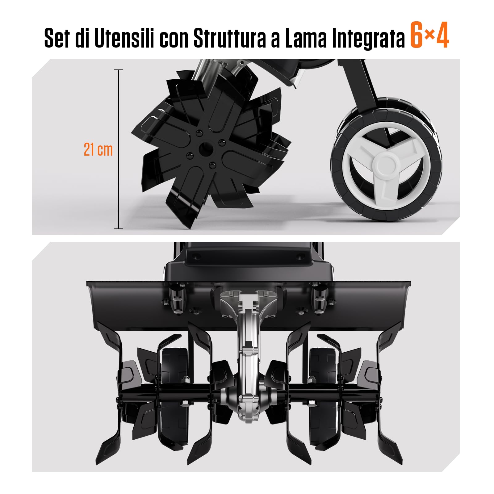 AIVOLT Motozappa Elettrica 1800W con 24 Denti in Acciaio, Zappatrice Pieghevole 380 giri/min, Larghezza 48cm, Profondità 22cm, Motozappa con Cavo per Giardino, Frutteto, Coltivazione e Semina