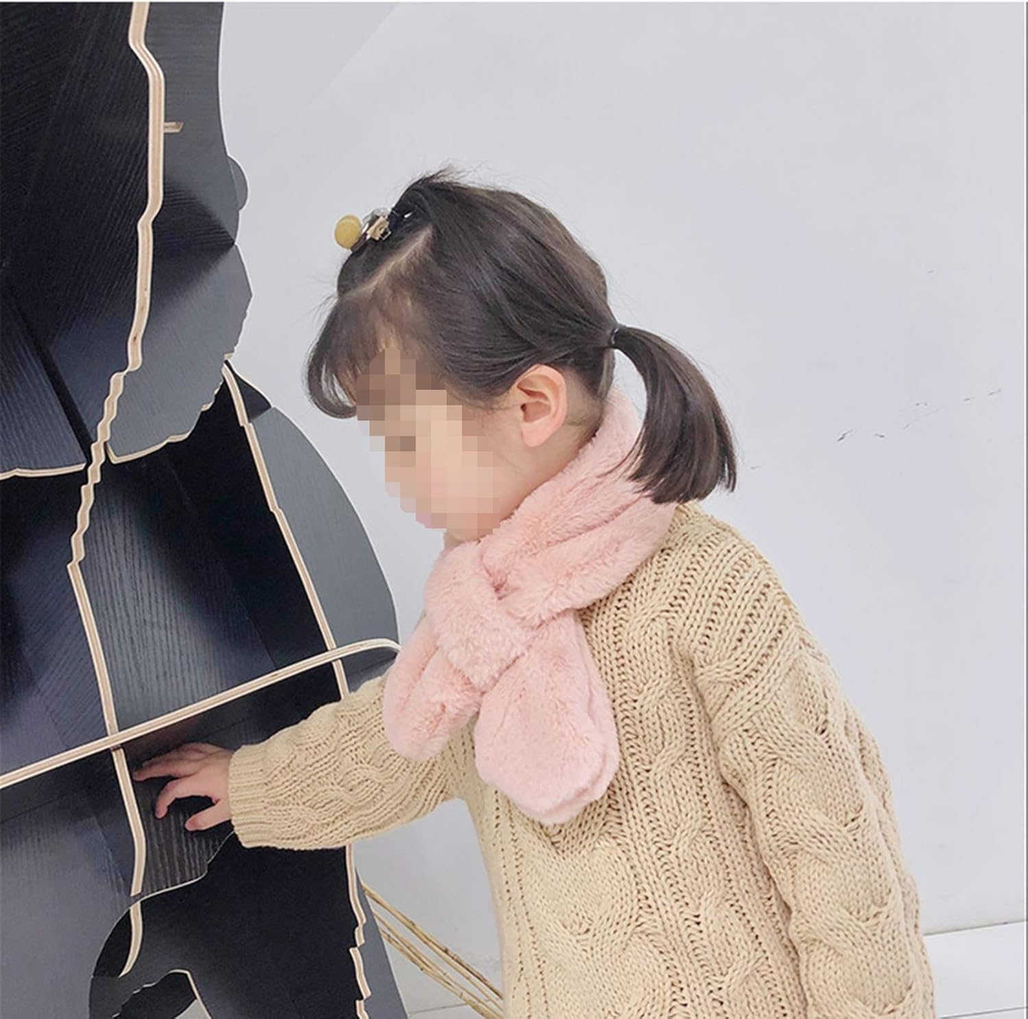 Shawl Winter Children Print Furs Scarf Warm Girls Kids Fur Collar Neck Warmer Neckerchief Cross Scarves Scarf, Grey