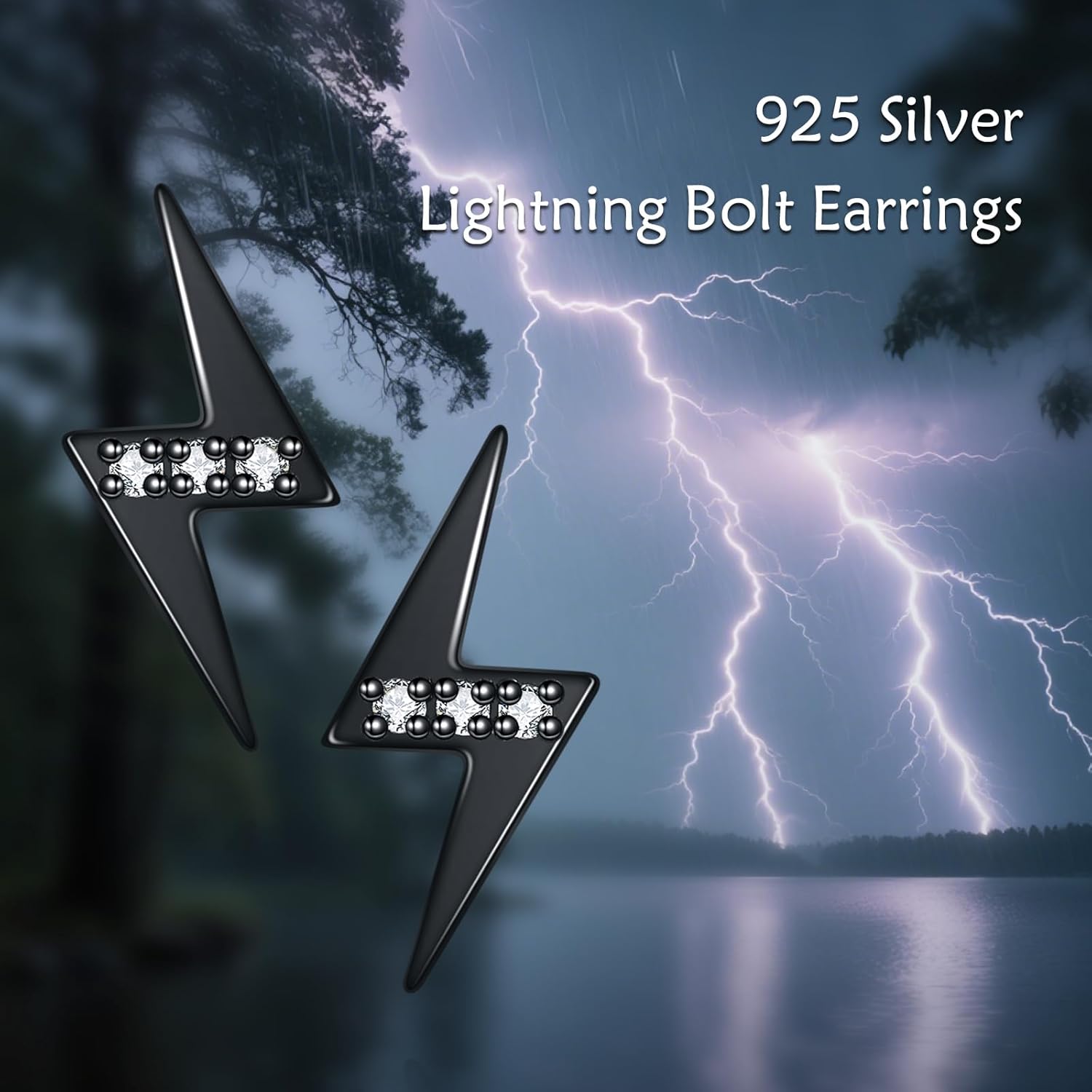 Lightning Bolt Earrings Sterling Silver Black Lightning Bolt Stud Earrings Jewelry Gifts for Women Men