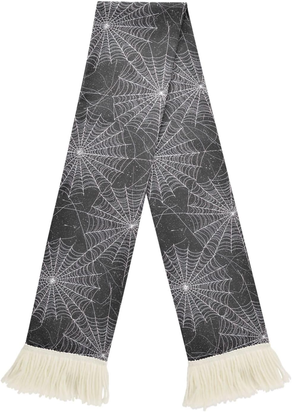 CHIFIGNO White Black Spiderweb Sports Fan Scarf for Games, Quick Dry Polyester Fabric for Wiping Sweat with Team Spirit Fringe