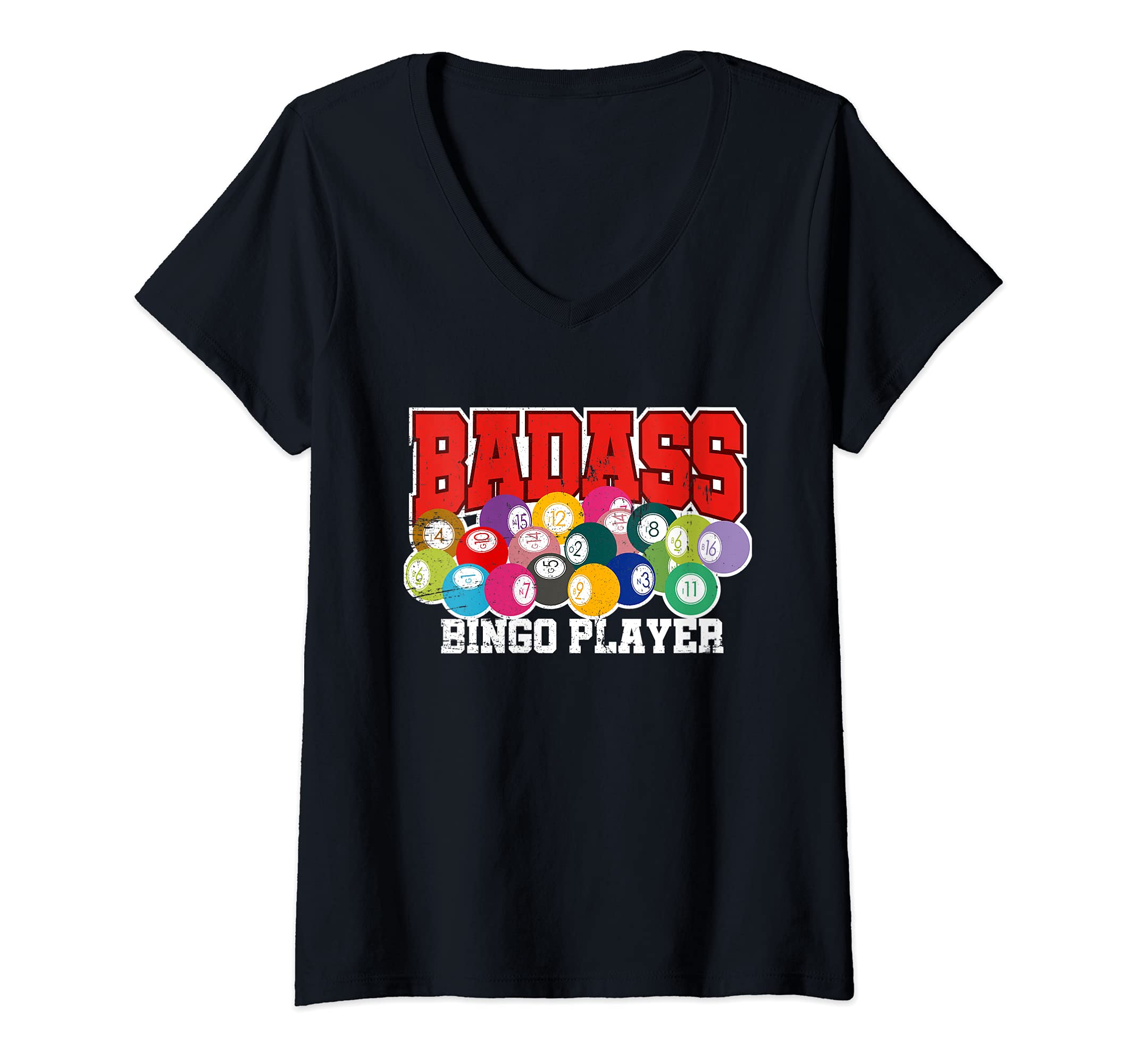 Womens Bingo Shirts for Grandma | Badass Bingo Player | Funny Bingo V-Neck T-Shirt
