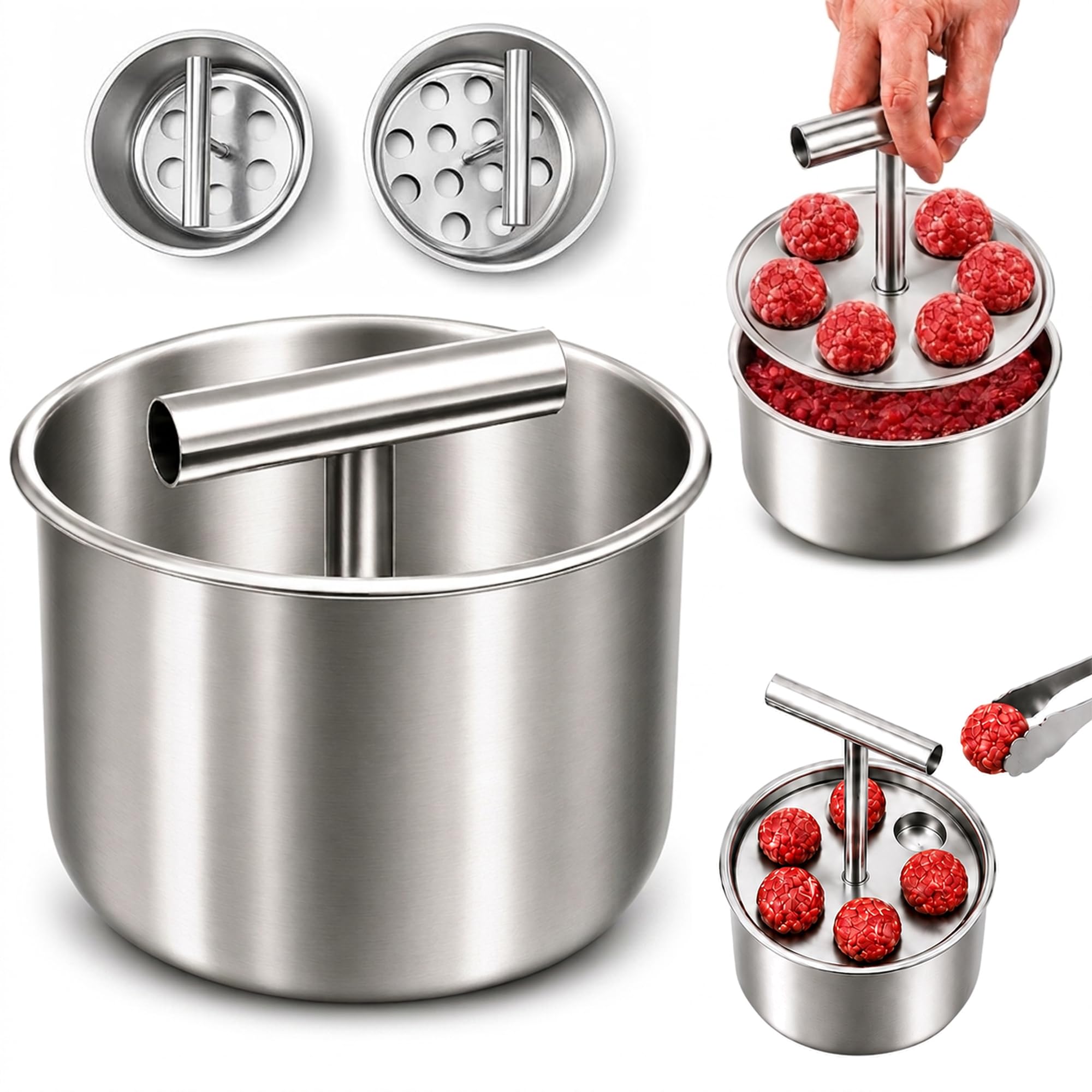 6 Holes Stainless Steel Manual Meatballs Maker Tool, Kitchen Meatball Mold | Creative 6/1…
