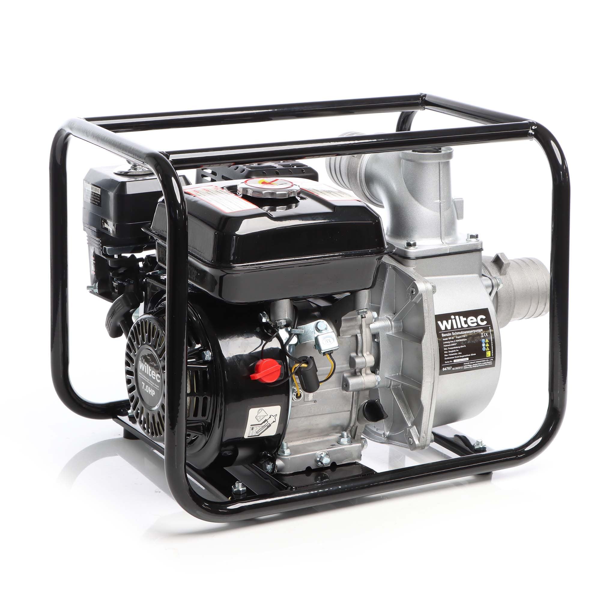 Wiltec Pompa per acque nere a benzina 4kW 48.000 l/h Pompa da giardino con attacco da 80 mm (3")
