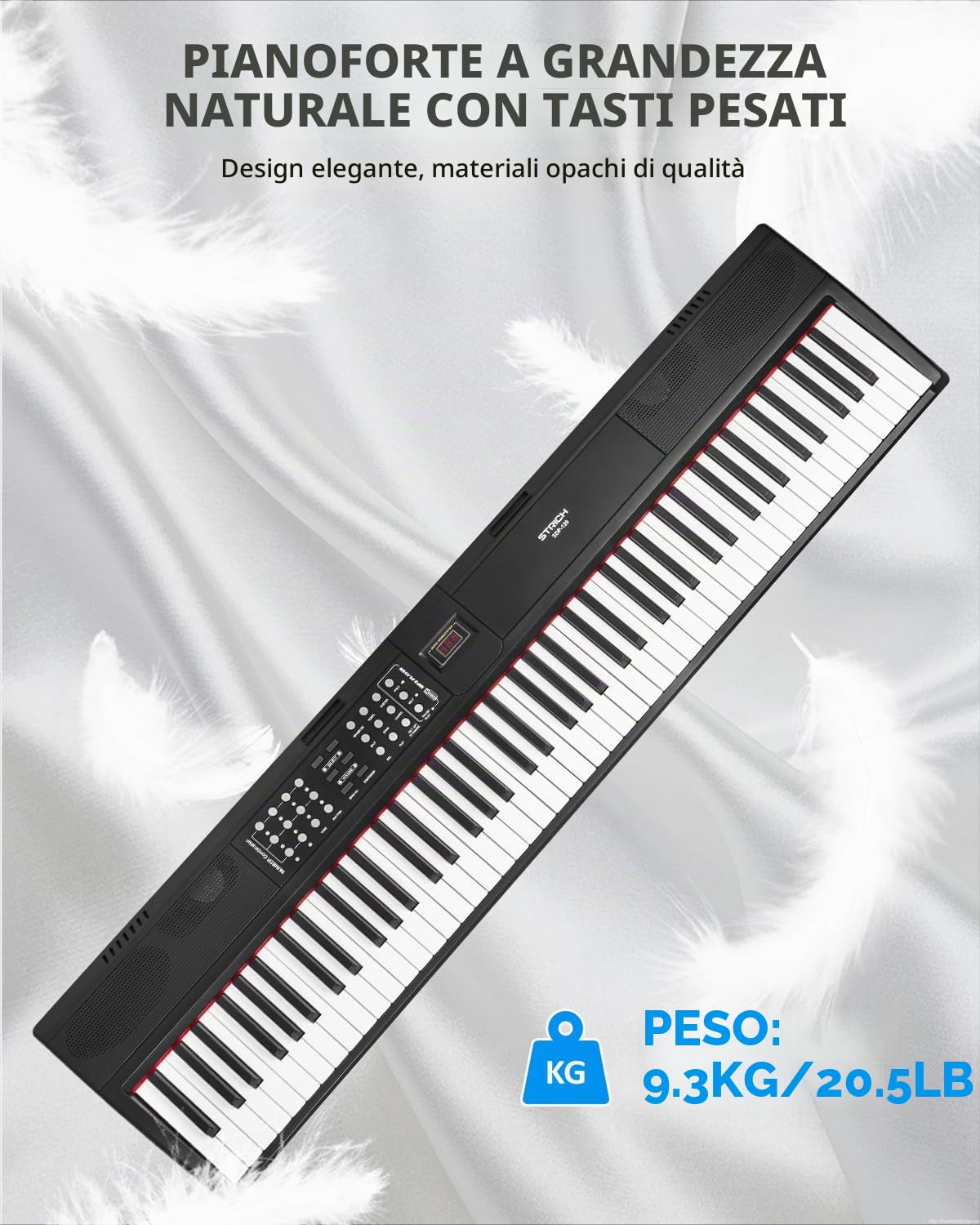 STRICH E-Piano - Pianoforte a 88 tasti, con pedale Sustain, meccanismo a martello, 2 x 15 W, altoparlante integrato, piano elettronico completo con connessione USB MIDI/wireless, SDP-120