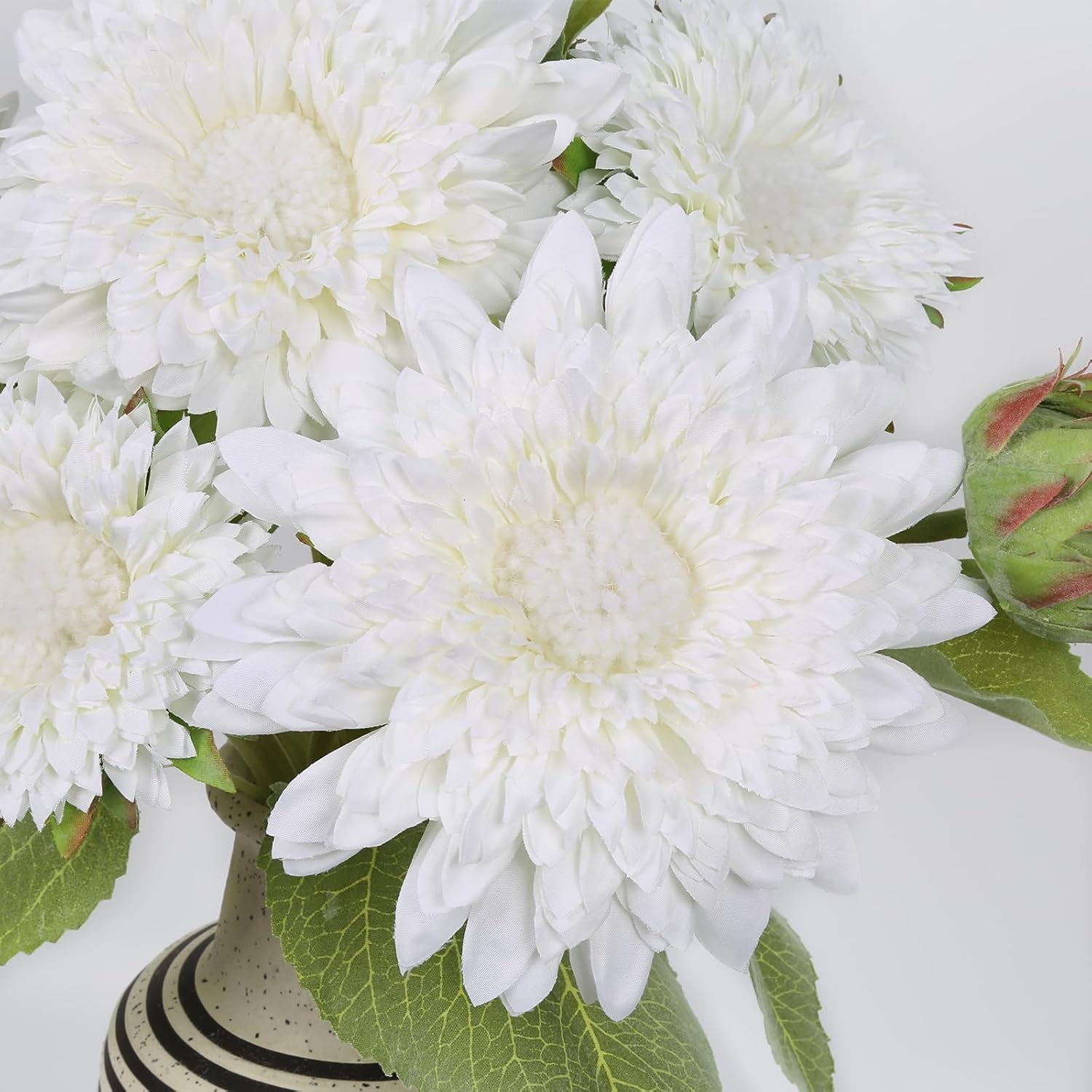 IPOPU Artificial Sunflower Bouquet with Long Stems Fake Silk Sunflowers Bouquet with 5 Heads Faux Sunflower for Wedding Party Home Office Decoration Dining Table Centerpiece (White1 Bunches) - Image 4