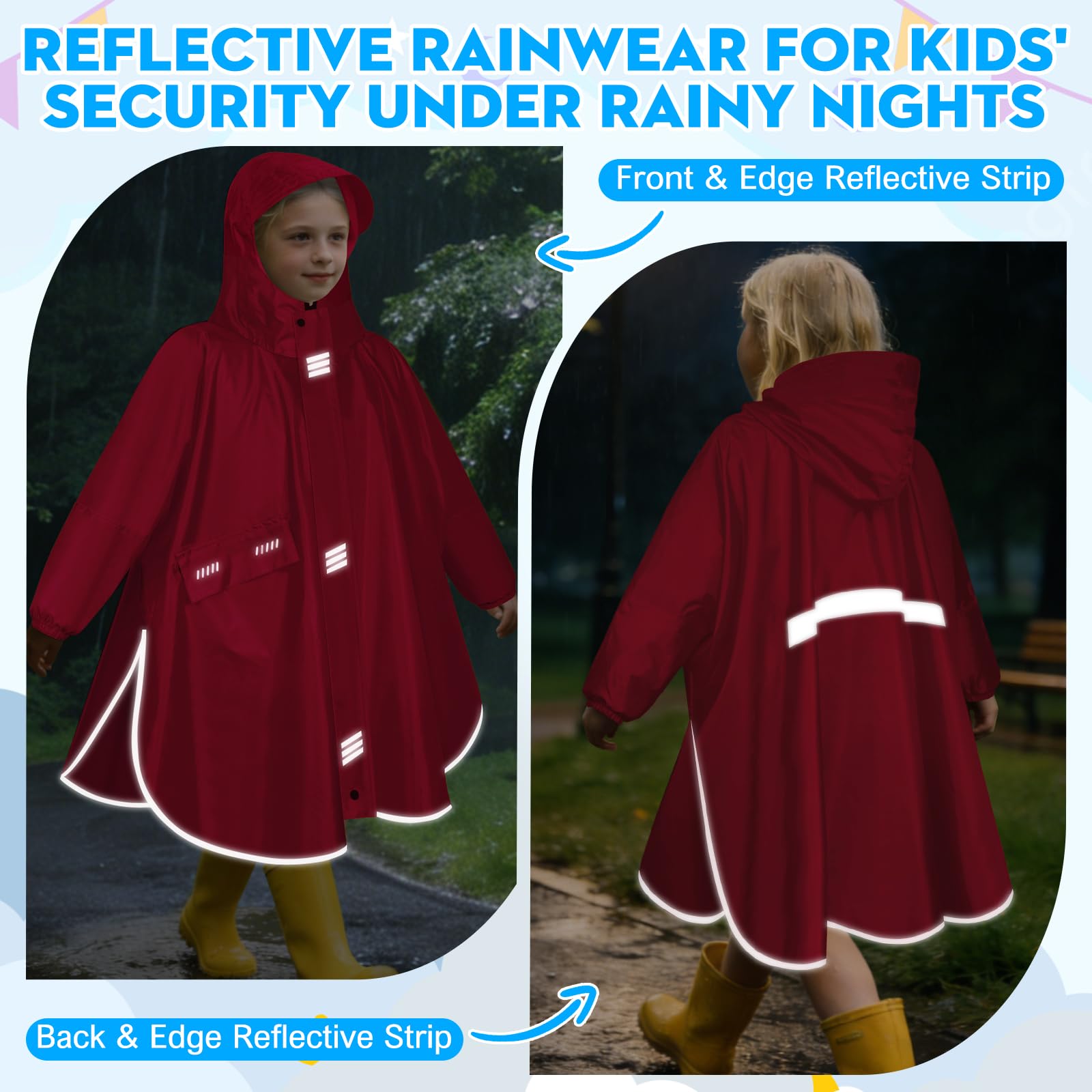 Chubasquero Niño Poncho Lluvia Impermeable Capa Chuva Criança Ligero Plegable Poncho Lluvia Unisex con Capucha Mangas Reflectantes Chubasquero Niña Plegable Poncho Impermeable
