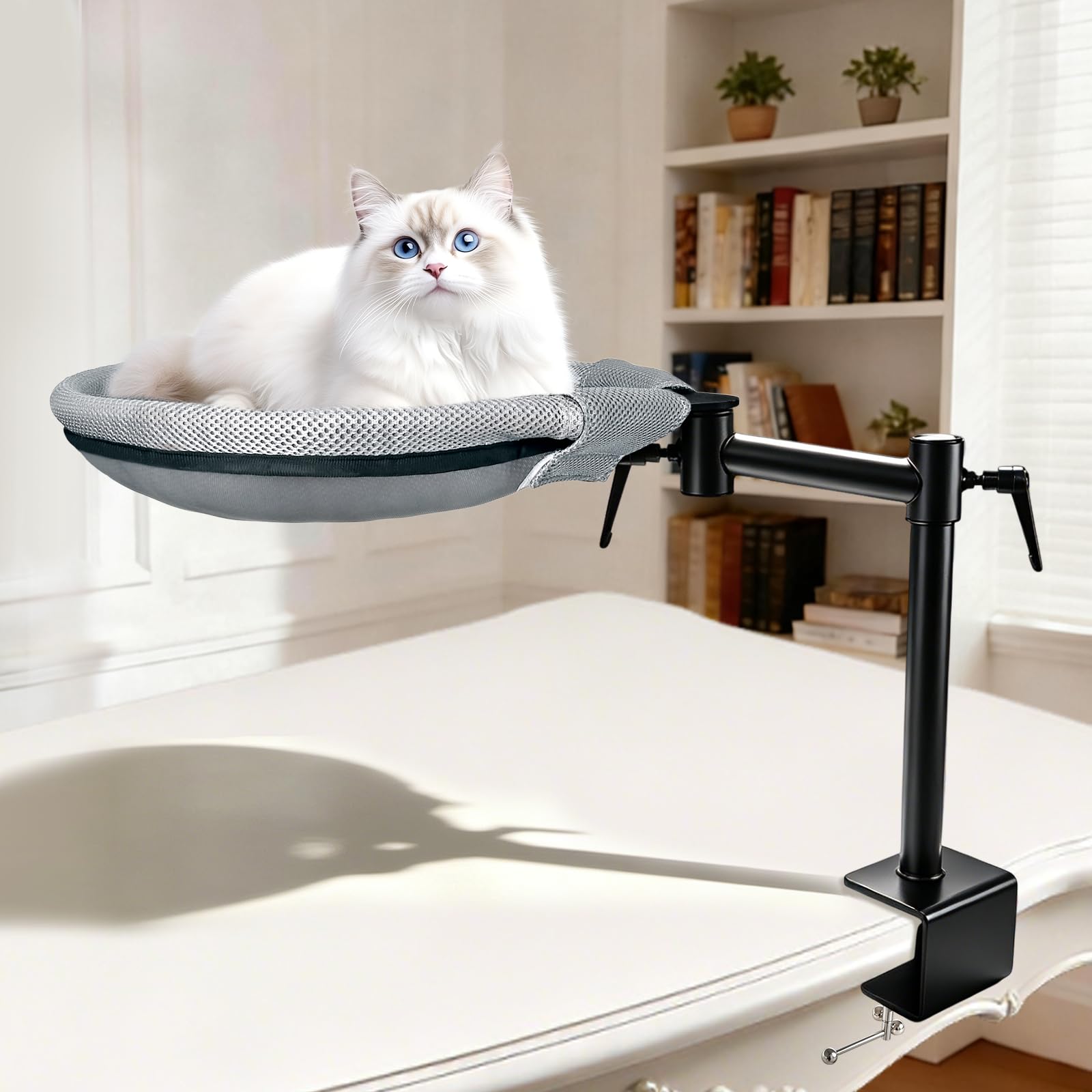 Cuccia Gatto da Scrivania Cat Desk Bed Cuccia girevole a 360° da Scrivania Regolabile in altezza con 2 Fodere Sfoderabili Fino a 20 KG per La Casa, l'ufficio