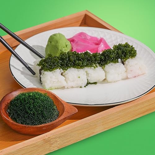 Miniatura 6 de VieTreasures Perlas de uvas marinas  1.4 onzas (2 paquetes de 0.7 onzas)  Águila marina estilo caviar verde  Sushi vegano, sin gluten, ensalada,