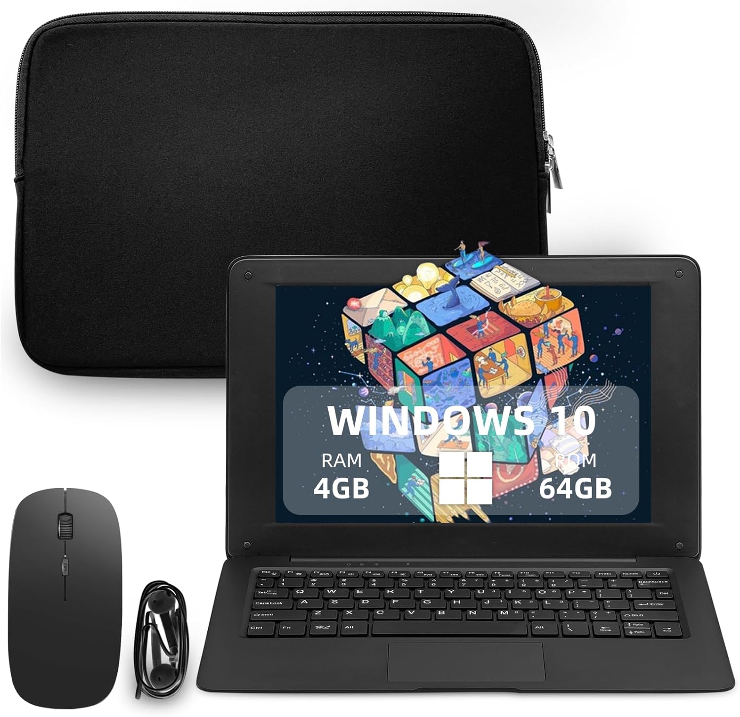iSTYLE 10.1″ Windows 10 Laptop with Office 365, Mini Laptop 4GB RAM 64GB SSD, Small Laptop Notebook Netbook with Laptop Bag, Mouse, Mouse Pad, Headphone