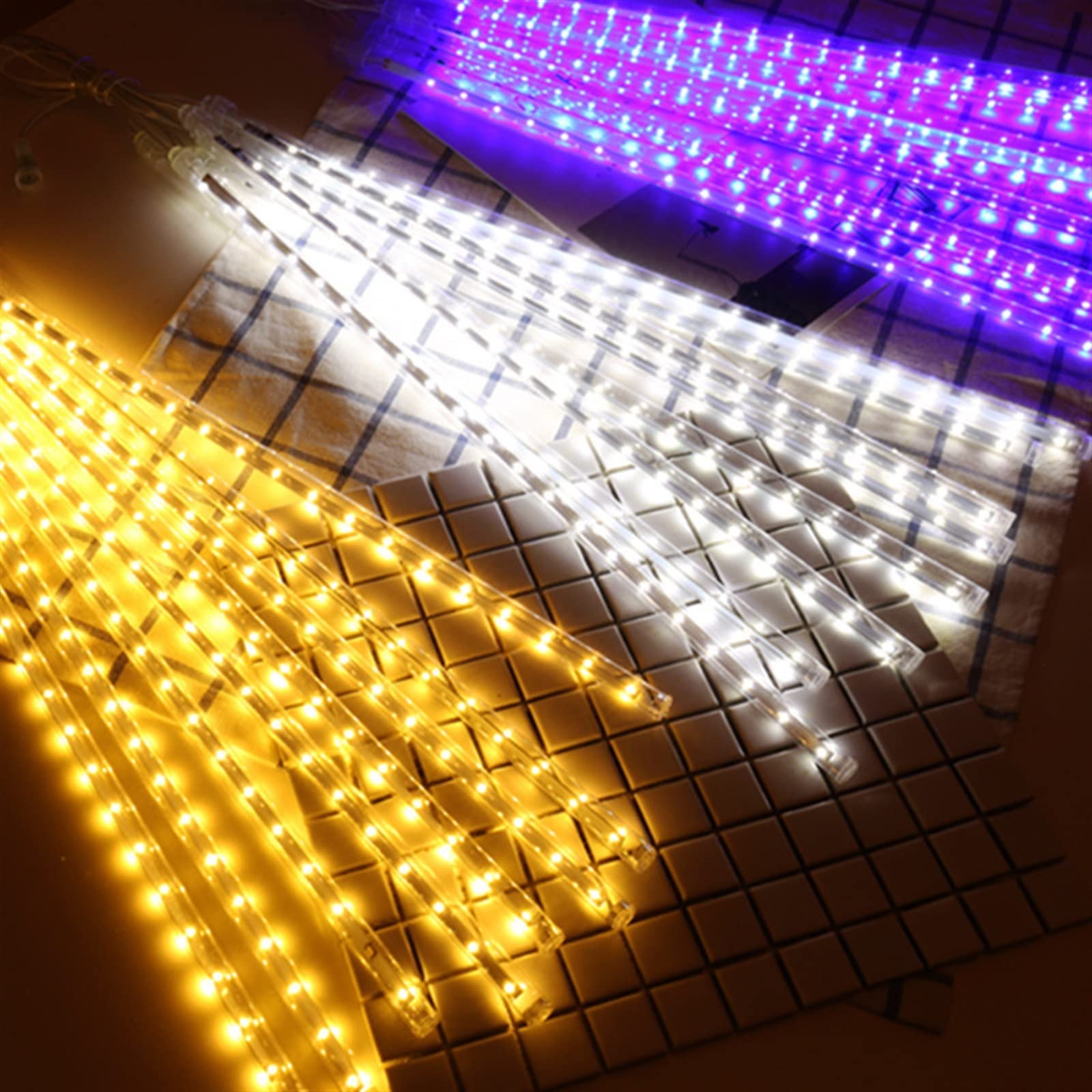 SCOZIA Luces LED de Cadena Que Caen Nieve 80 cm 10 Tubos 720 LED IP65 Luces LED Impermeables para Nevadas Luces de Lluvia de meteoritos mejoradas para decoración navideña, Bodas, Fiestas, Rosa
