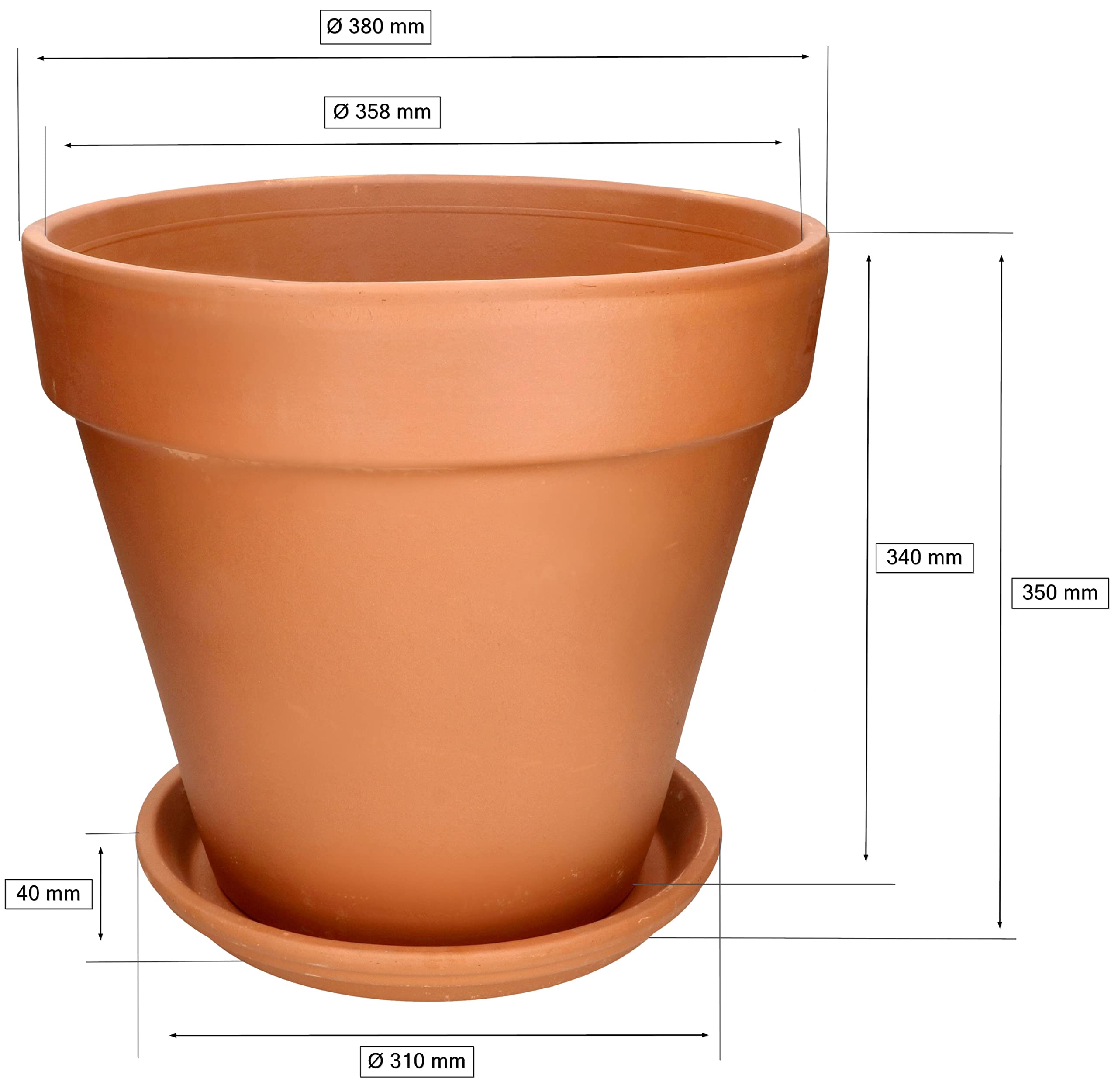 KOTARBAU® Blumentopf Übertopf aus Terrakotta ⌀ 39 cm für Innenräume und Gärten