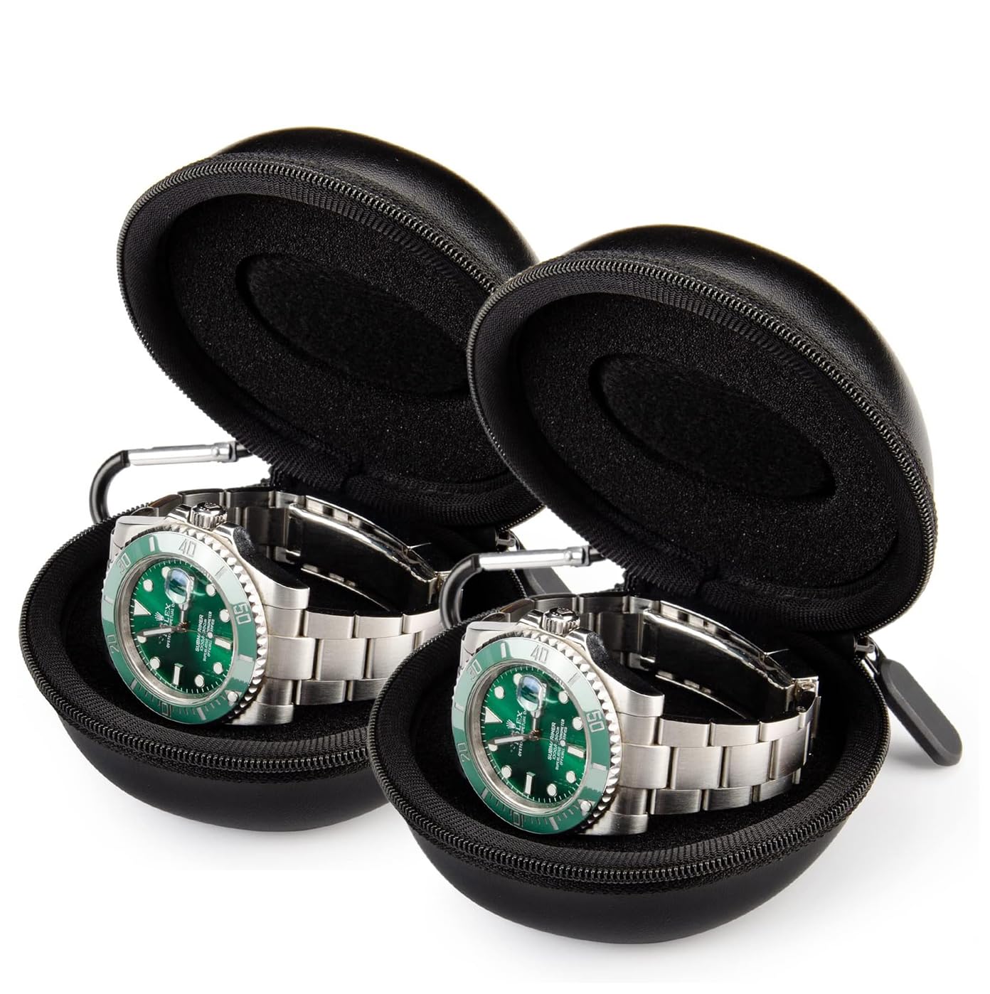 Estuche de Viaje para Relojes 50 mm Cremallera Mosquetón - Negro 2 Piezas