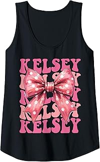 Womens Kelsey Name Coquette Bow Aesthetic for Women Girls Tank Top