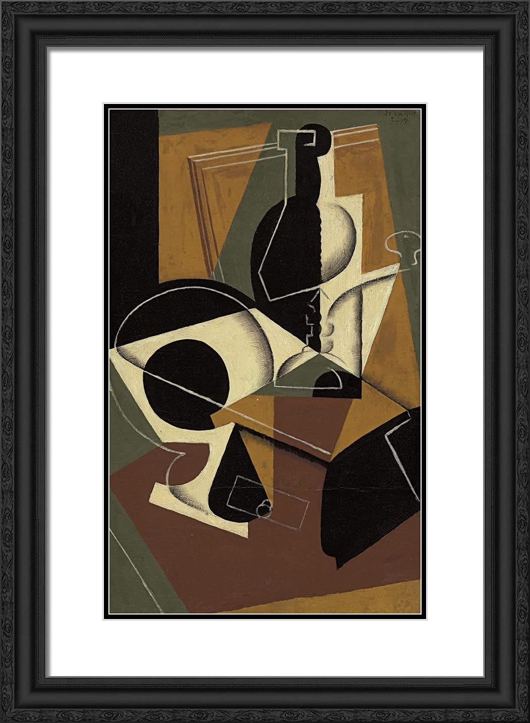 ArtDirect Gris, Juan 18x24 Gold Ornate Framed Art Print with Double Matting Titled: Coffee Grinder and Bottle