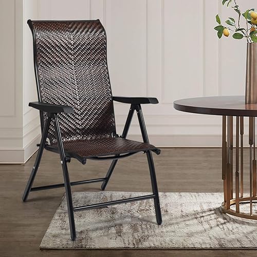 Miniatura 2 de RELAX4LIFE Silla plegable reclinable de ratán, silla plegable de mimbre de polietileno para patio al aire libre con respaldo alto ajustable de 5
