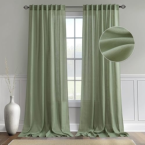 MIULEE Cortinas de lino de 90 pulgadas de largo para sala de estar, 2 paneles, bolsillo para barra verde salvia, pestaña trasera, filtrado de luz, disponible en Yaxa Guatemala