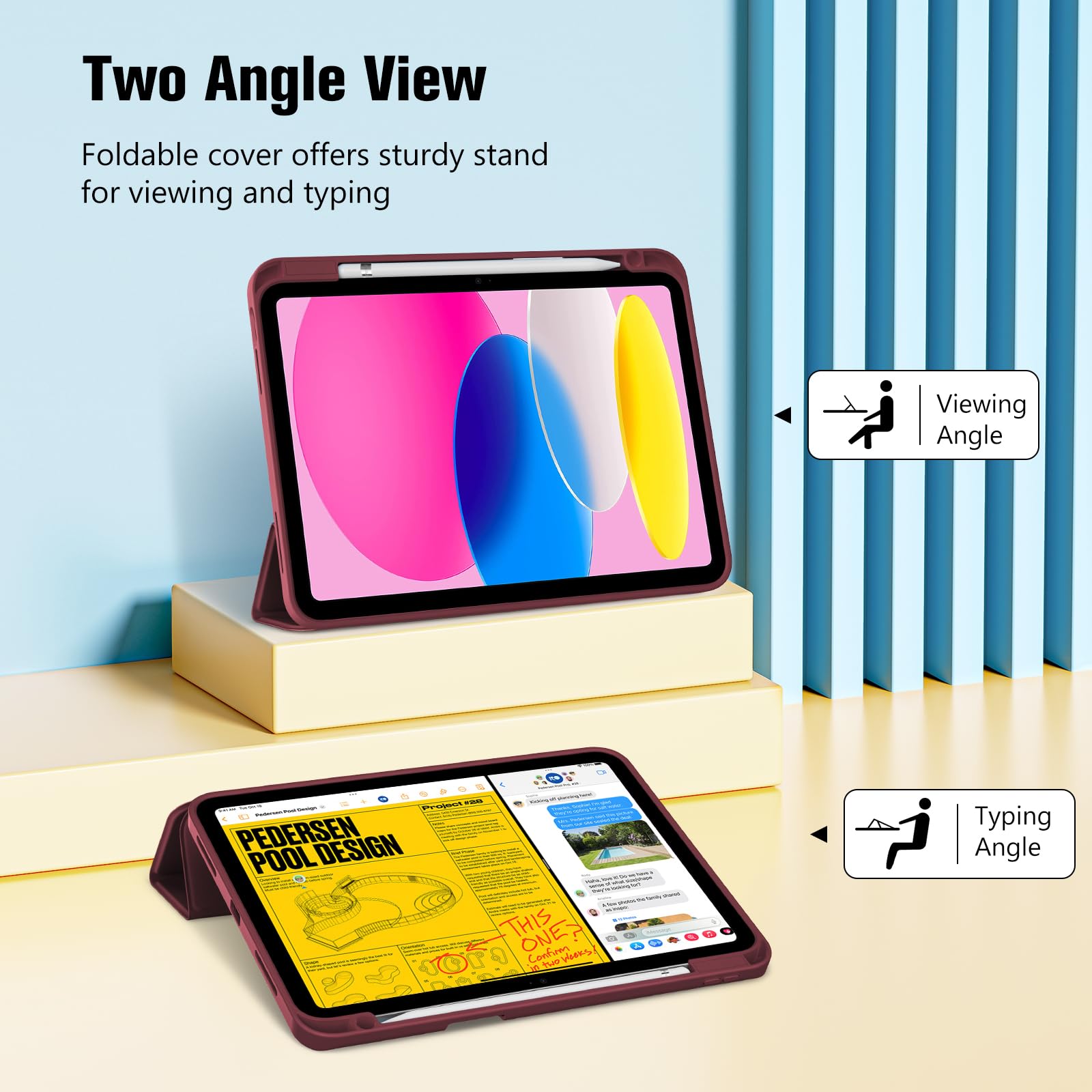 ProCase Cover iPad A16 11 Generazione 11 Pollici 2025 /iPad 10 Generazione 10,9 Pollici 2022 con Portapenna, Custodia iPad (A3354 A3355 A3356 A2696 A2757 A2777) Auto Svegliati/Sonno -Vino
