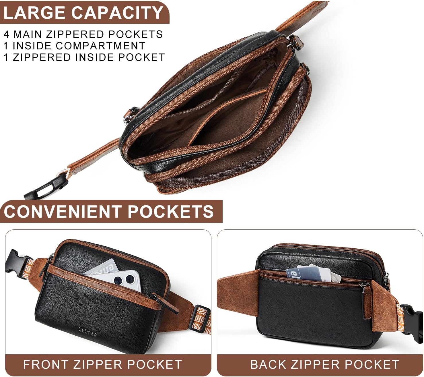 3L Fanny Packs Belt Bag for Women Small Everywhere Crossbody Bag Waist Packs Faux Leather Sling Chest Travel Purse - Image 4