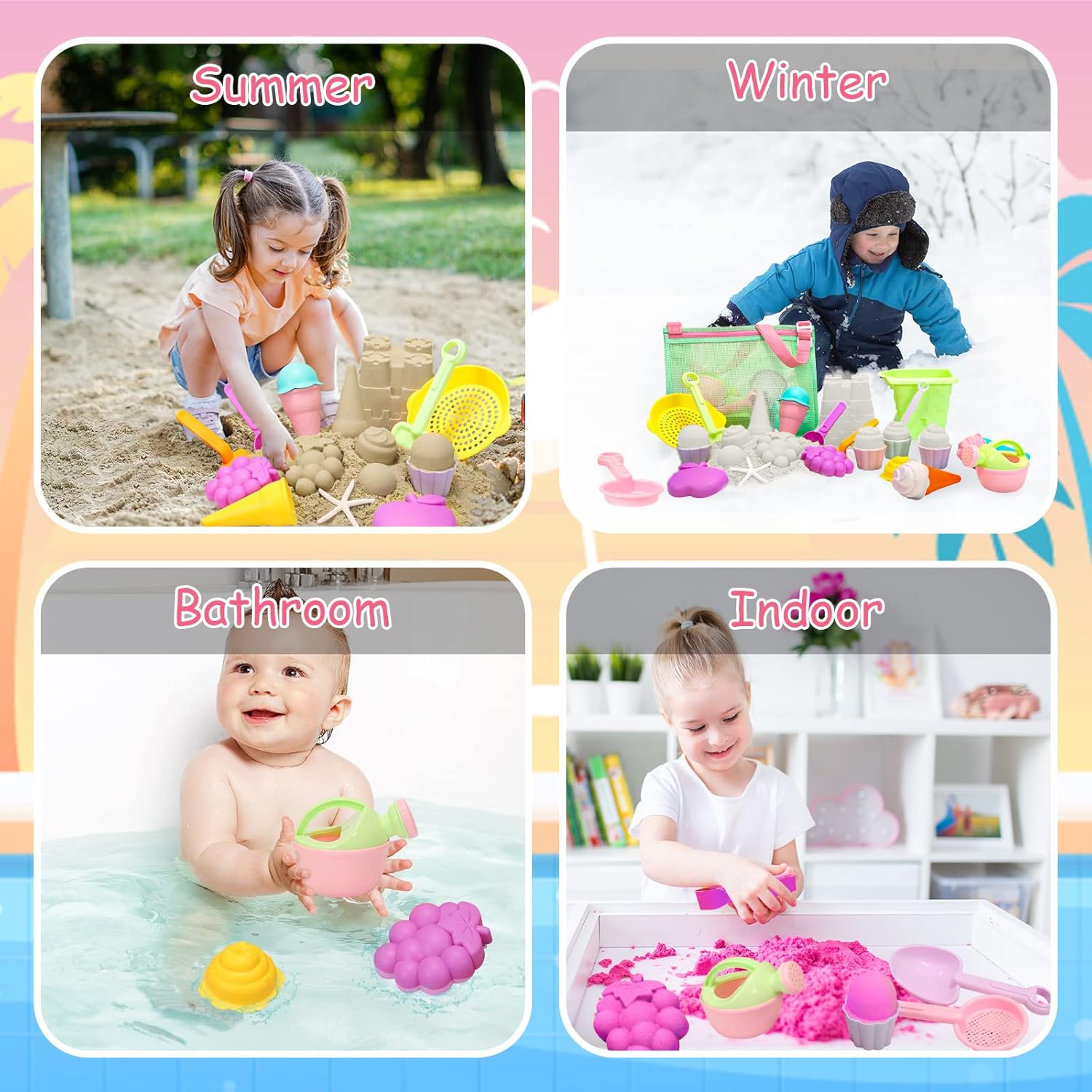 Tagitary Beach Sand Toys for Kids, Beach Toys 23PCS Set with Ice Cream Cake Sand Molds, Mesh Beach Bag, Bucket, Watering Can, Shovel, Rake - Ideal for Toddler Sandbox, Outdoor Play and Beach Travel