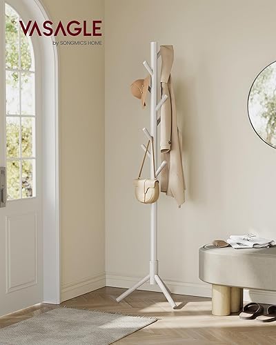 Miniatura 24 de VASAGLE Perchero de madera maciza, perchero en forma de árbol con 8 ganchos, 3 opciones de altura, para ropa, sombreros, bolsos, sala de estar,