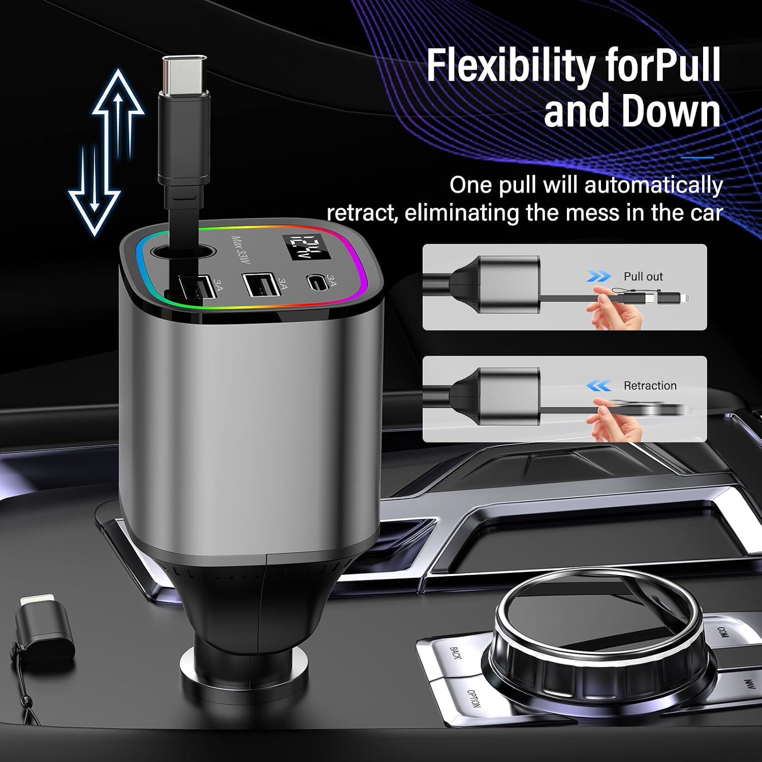4 in 1 高速車載充電器、ケーブル付きシガレットライター USB C、男性/女性へのギフト、iPhon 【Starlink】