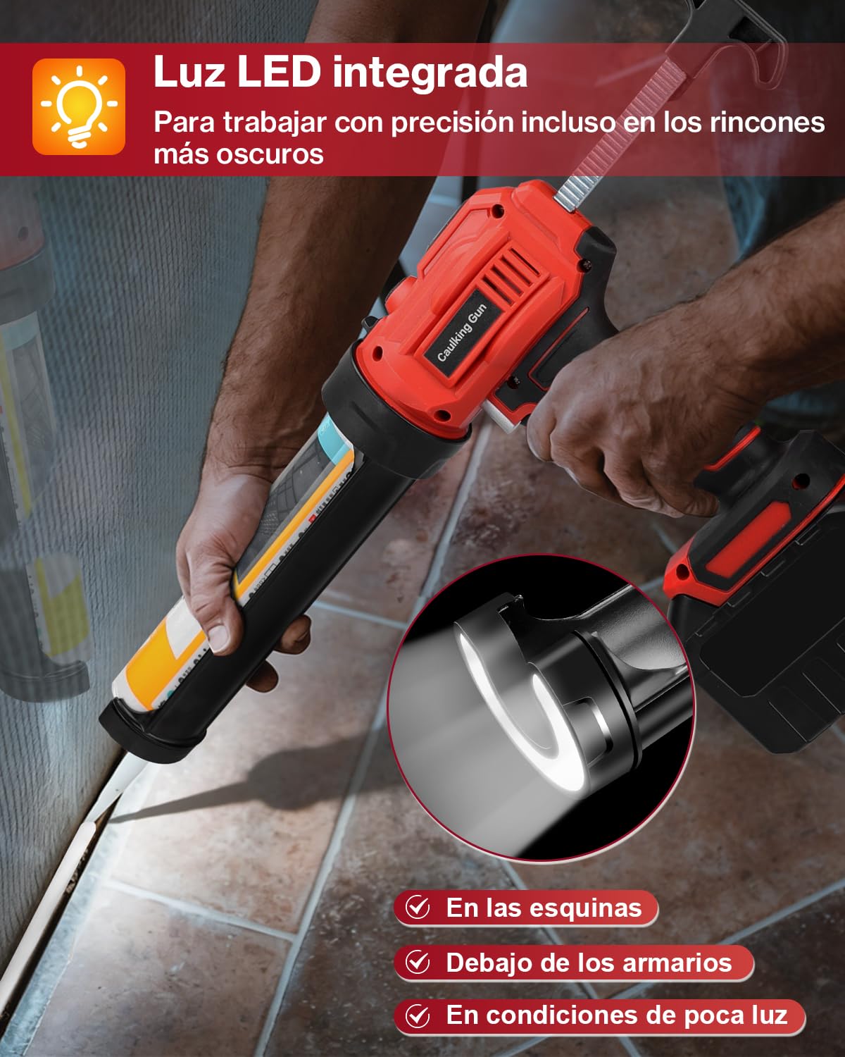 Pistola Silicona Bateria Eléctrica 18V Compatible Makita 2500N | 4 Velocidades Ajustables, Sistema Antigoteo, Luz LED, para Cartuchos 310ml, Uso en Cocina, Baño y Construcción