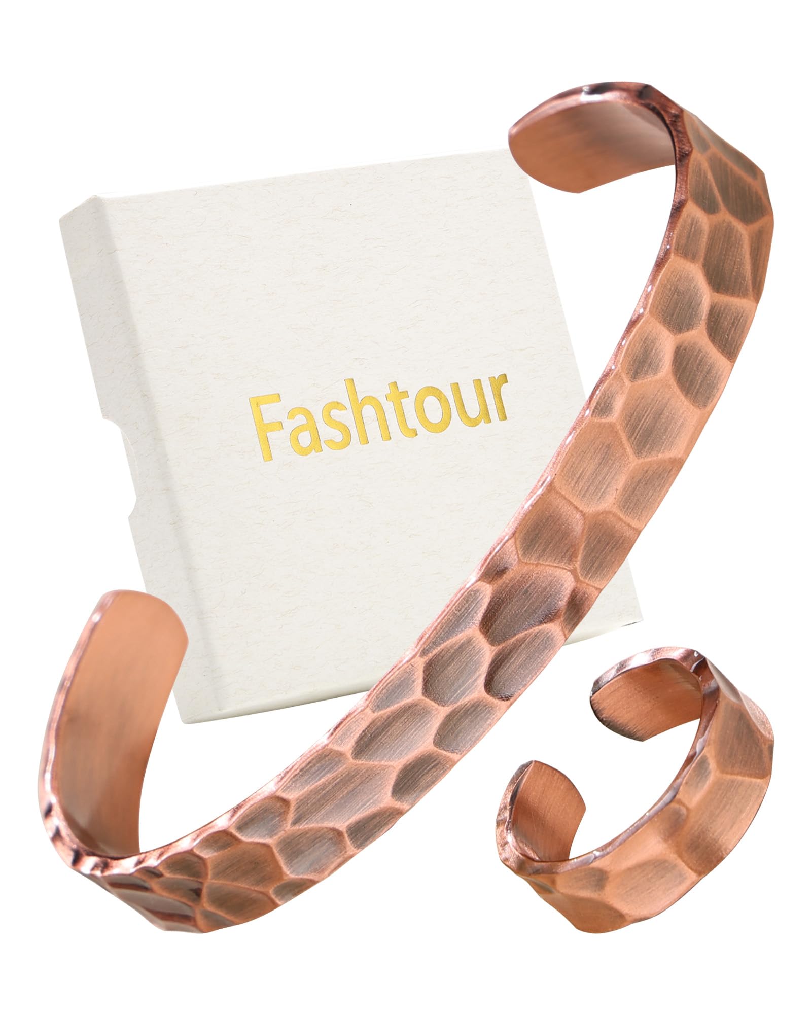 Pure Copper Bracelet and Ring Set – Copper Bracelet for Men & Women – 100% Solid, Raw & Uncoated Handmade Hammered Tibetan Cuff Bangle