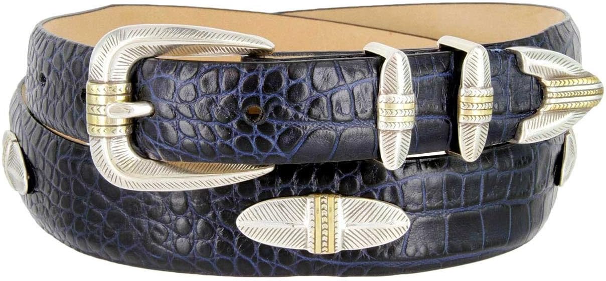 Rattan Genuine Italian Leather Designer Dress Golf Belt(Alligator NVY,36)