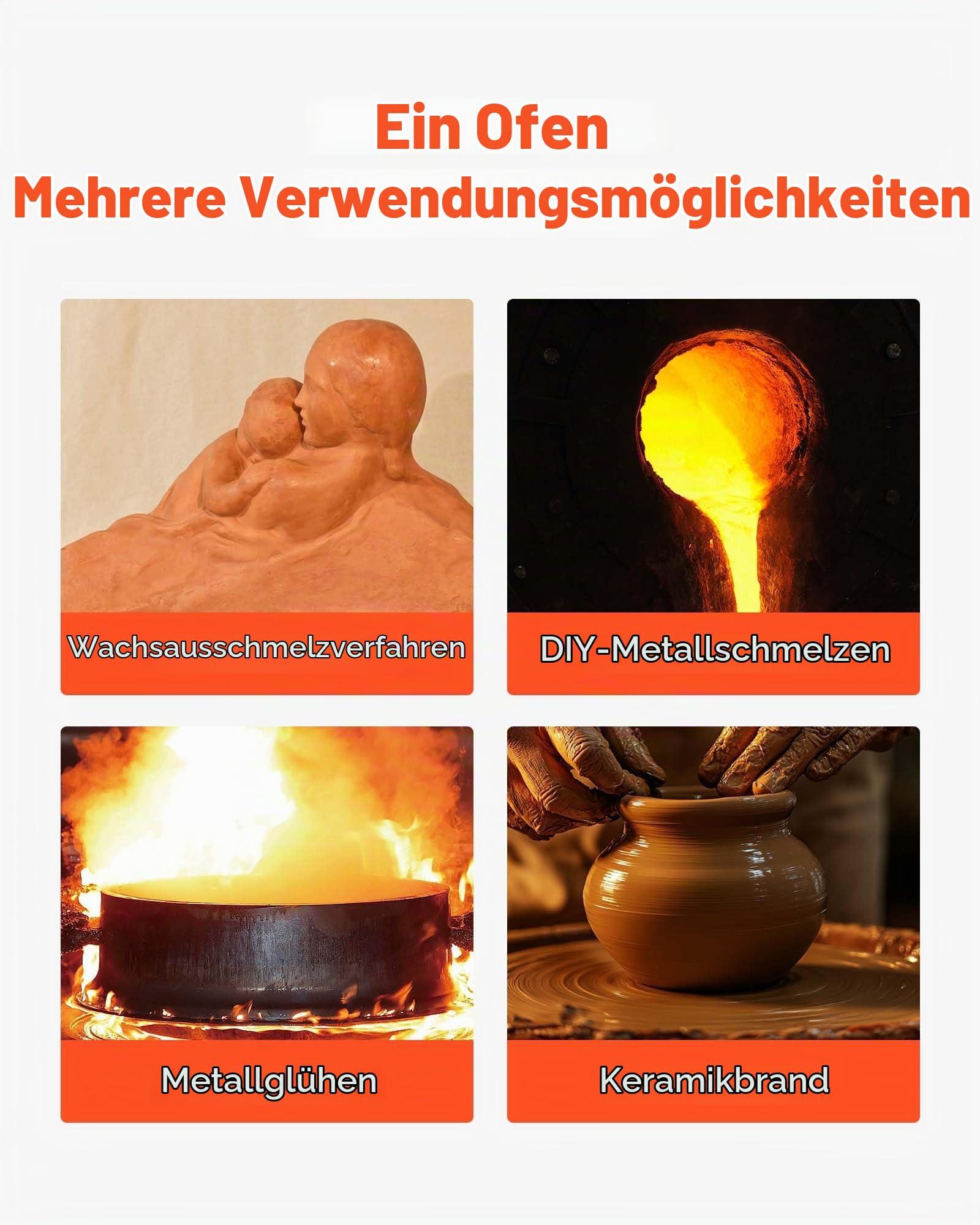 VEVOR elektrischer Schmelzofen 1650 W digitaler Schmelzofen, elektrischer Brennofen mit max. Temperatur 1200 ℃ für Wachsausschmelzguss Ton-DIY Metallglühen Keramikbrennen PID-Temperaturregelung