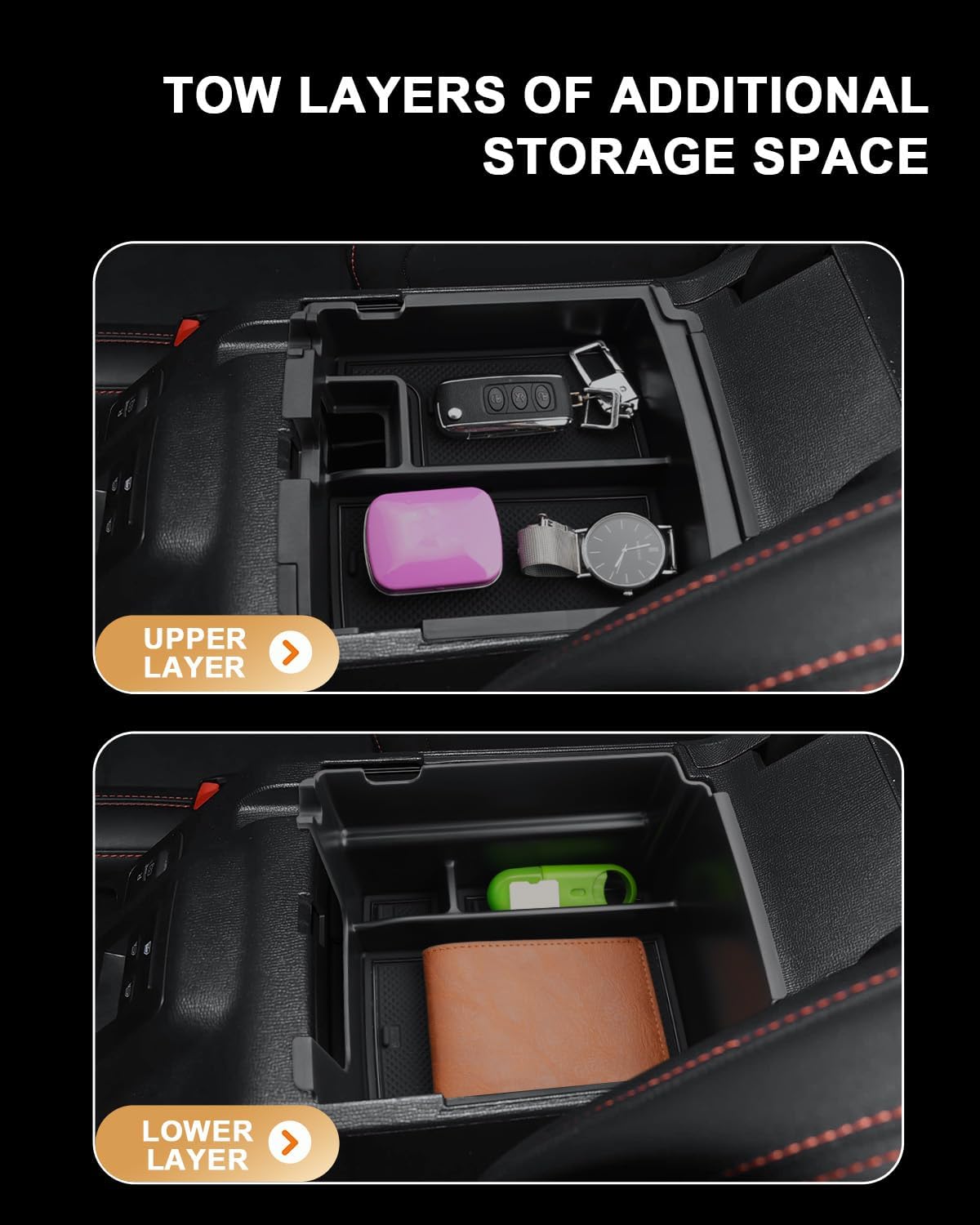 Double-Layer Center Console Organizer For 2025-2026 Ford Bronco - Armrest Box Storage Compatible with 2025-2026 Bronco 4 Door Automatic Transmission Accessories - Not For 2 Door or Manual or Sport