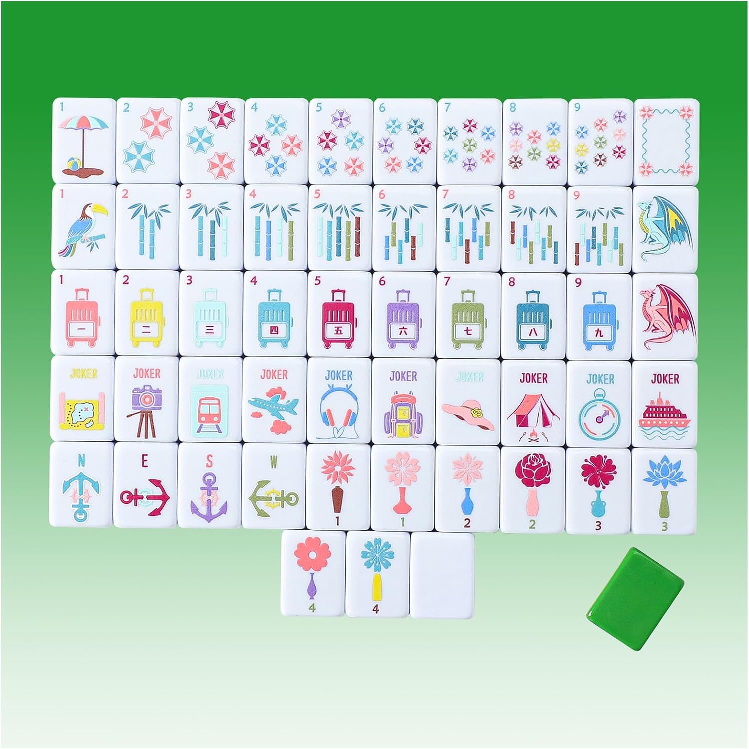 160 Green Printed American Mahjong Game Set with Carrying Bag and Accessories, 1.2’’ Mahjong Tiles Set