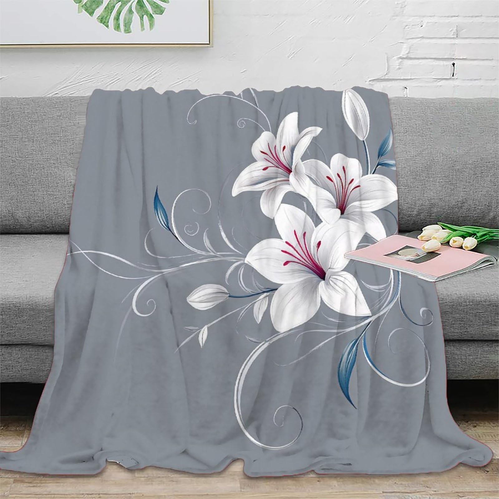 Couverture White Lily artistique swirl au toucher cachemire