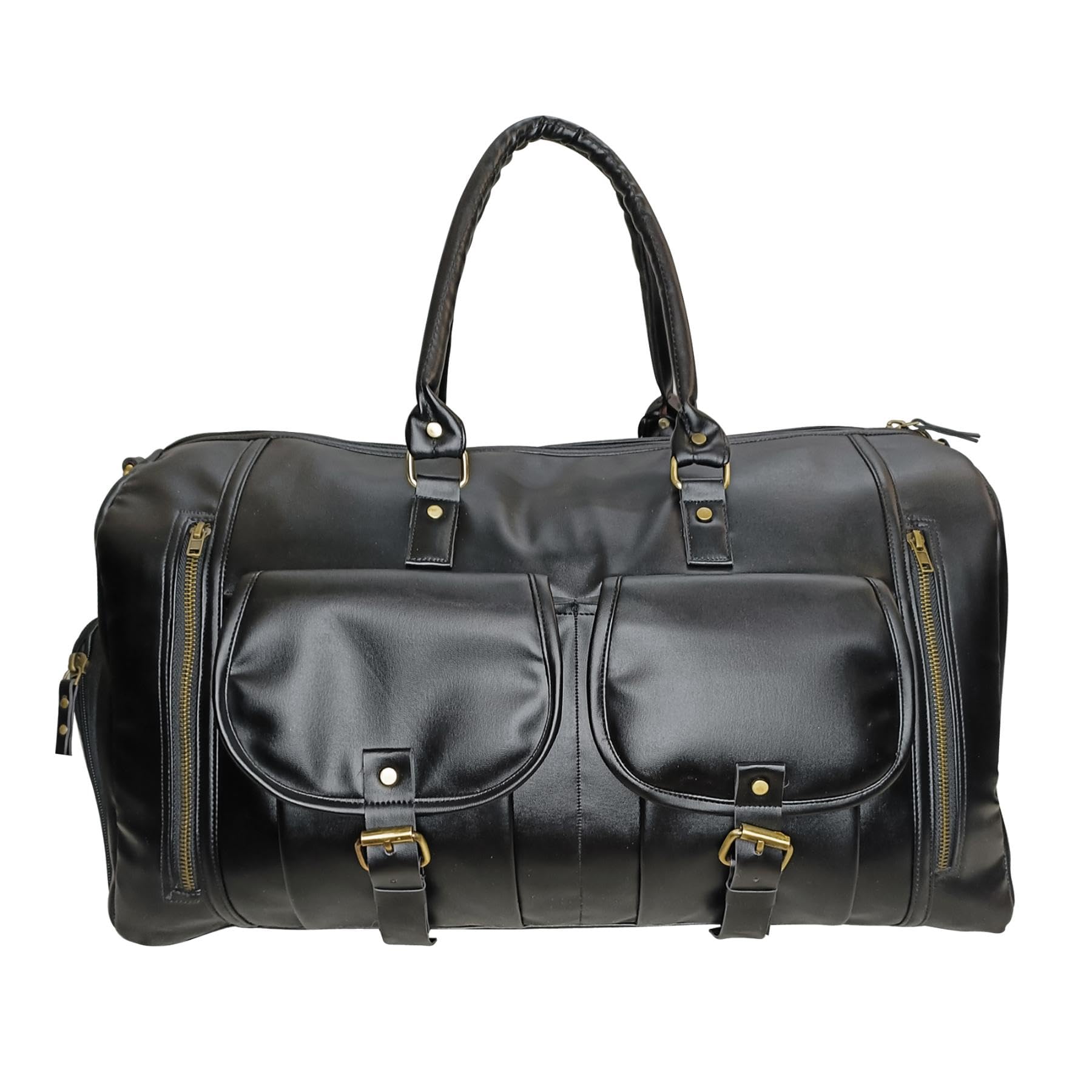 34 Liter Vegan Leather Made Cabin Size Travelling Duffle Bag Lugage Bag Gym Bag for Men and Women with Shoe Compartment and Detachable Adjustable Shoulder Strap | Black-image-26