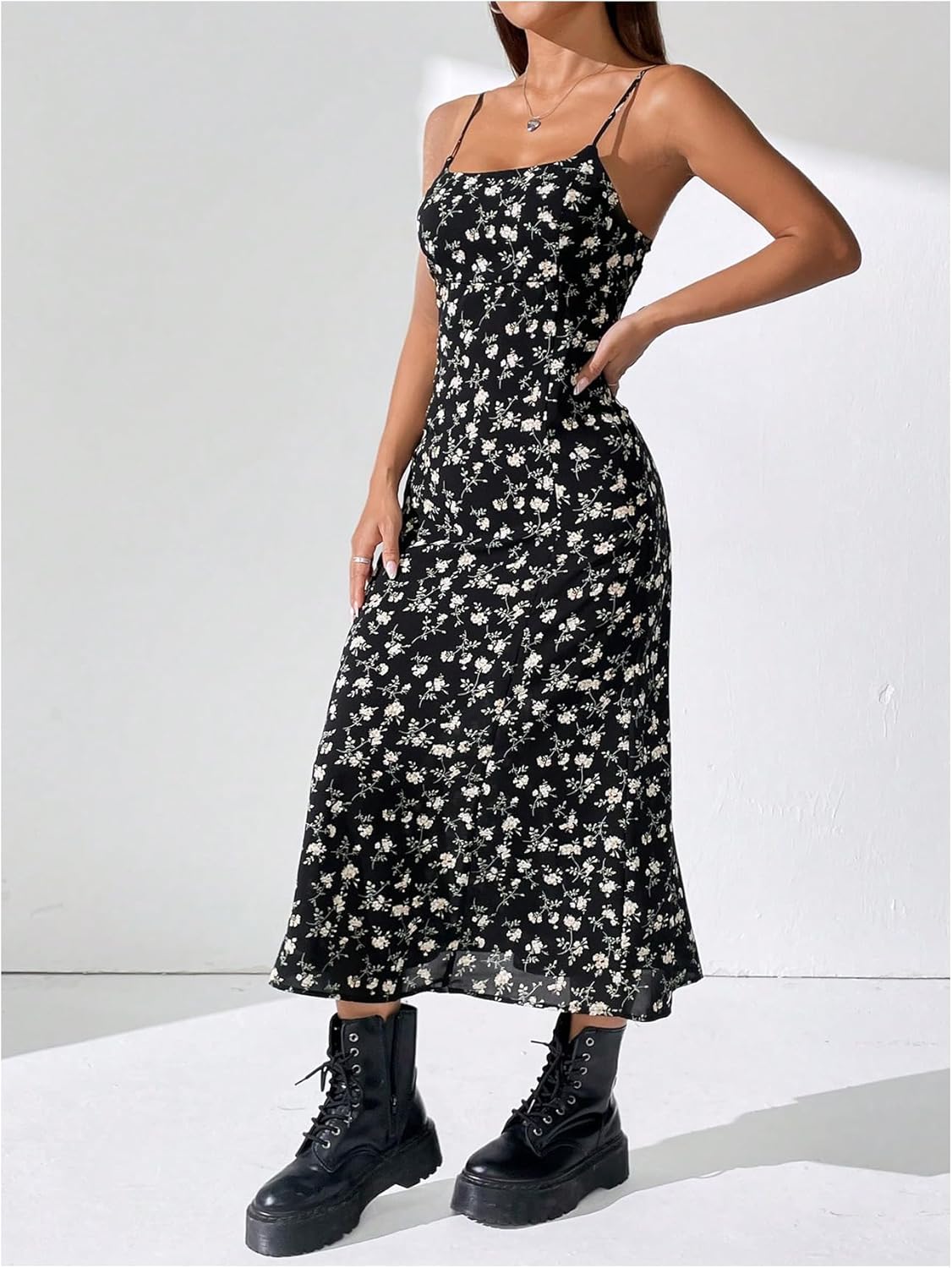 Floerns Women's Summer Spring Vacation Date Night Dresses Floral Backless A Line Cami Dress Spaghetti Strap Midi Sun Dress - Image 2