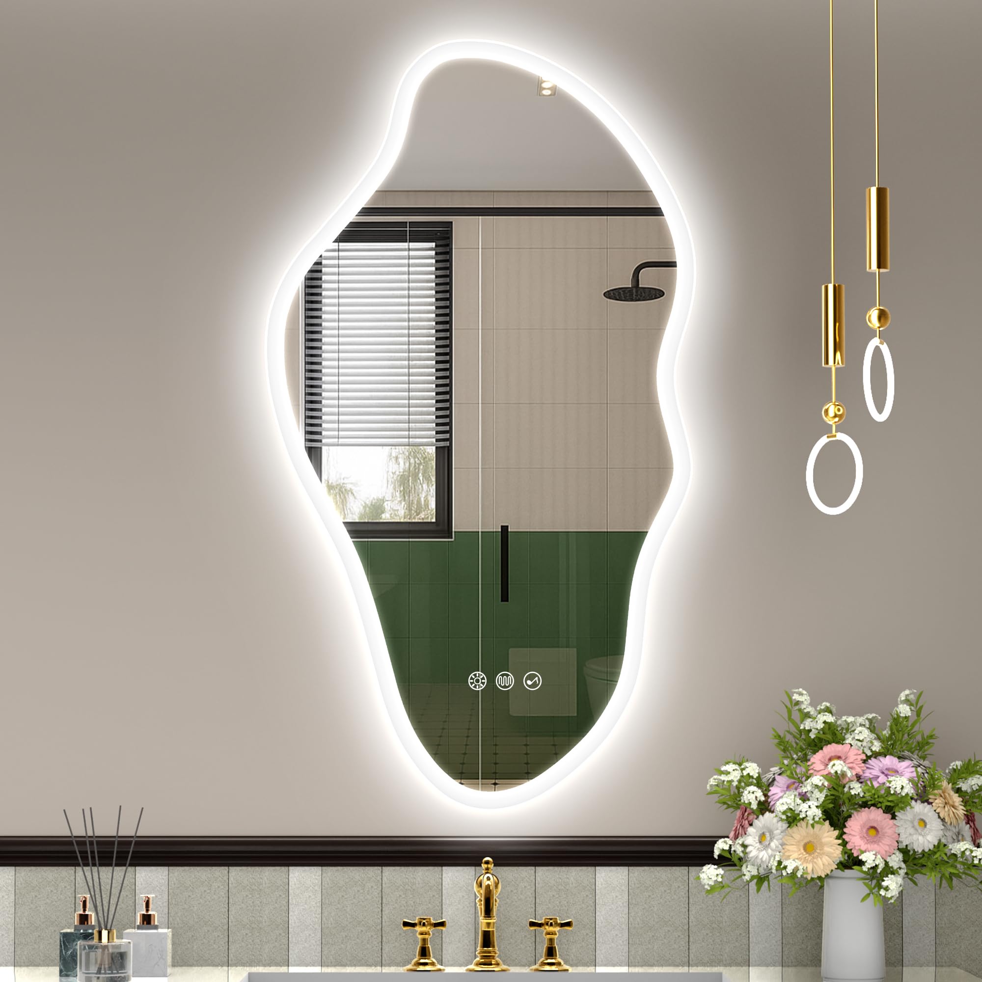 STARLEAD Asymétrique Miroir-Salle-de-Bain-avec-Eclairage 90x50cm, Irrégulier Miroir-LED avec Bluetooth, 3 Couleurs de Lumière Réglables, Anti-buée, Mémoire, IP44, Verre Trempé, Horizontal/Vertical