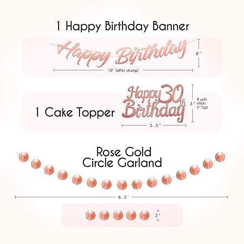 Miniatura 4 de EpiqueOne 41 piezas de decoración de cumpleaños número 30 para mujer, incluye pancarta de feliz cumpleaños, decoración para pasteles, pompones de