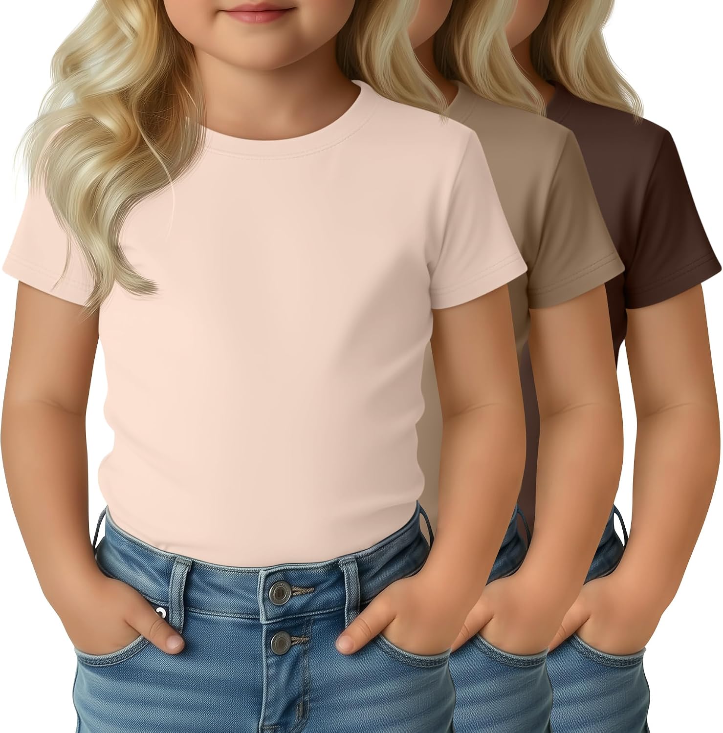 3 Pack Toddler Girls' Short Sleeve T Shirts Crew Neck Slim Fit Summer Tees Kids Basic Cute Casual Tops 18M-5T