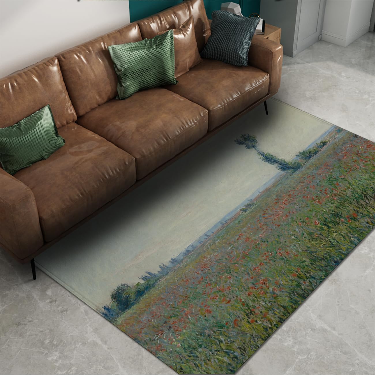 Tapis de jardin et terrasse paysage rural fleurs rouges 90x150cm