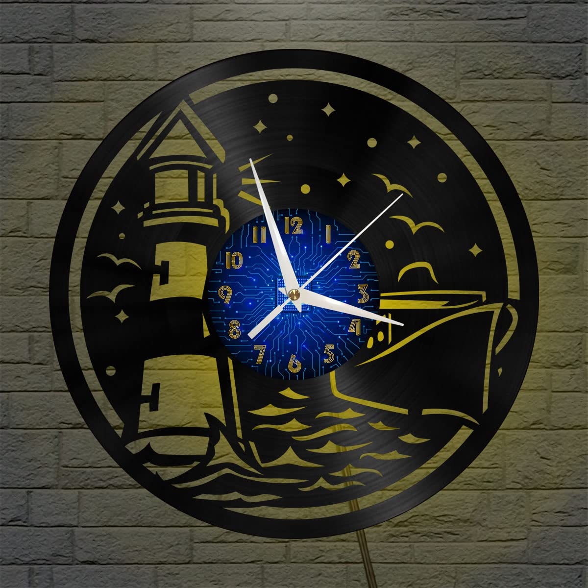 Horloge Murale Vinyle Phare Lumineuse LED Idée Cadeau Original 12"