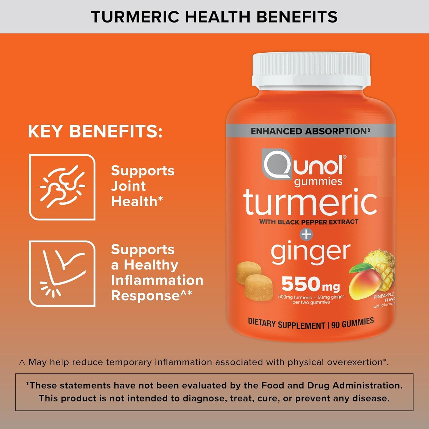 Qunol Turmeric + Black Pepper & Ginger Gummy 550mg Enhanced Absorption 90ct — Amazon image 2