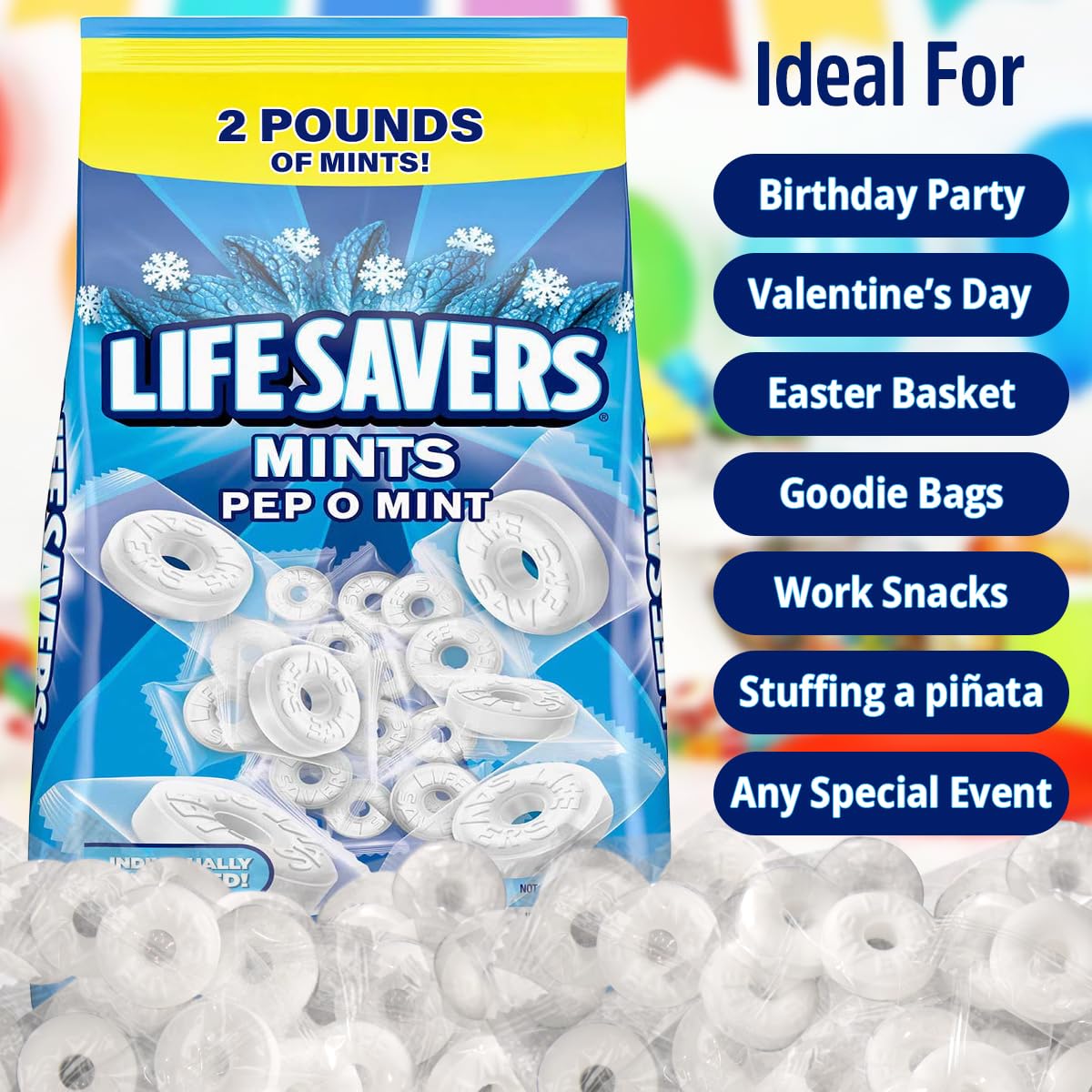 Pep O Mint Hard Candy, 2lb Pack of Mints Bulk, Perfect for Sharing, Gifting, Weddings and Special Events, Classic Peppermint Individually Wrapped with a Cool, Refreshing Taste