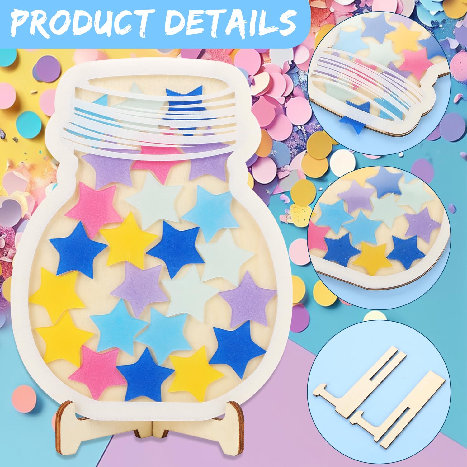 Star Rewards Jar,UHOMENY 30pcs Coloured Stars Reward Charts for Motivate Good Behavior Star Incentive Jar with Wooden Holder for Home School Classroom Behaviour Rewards Decorations - Image 4