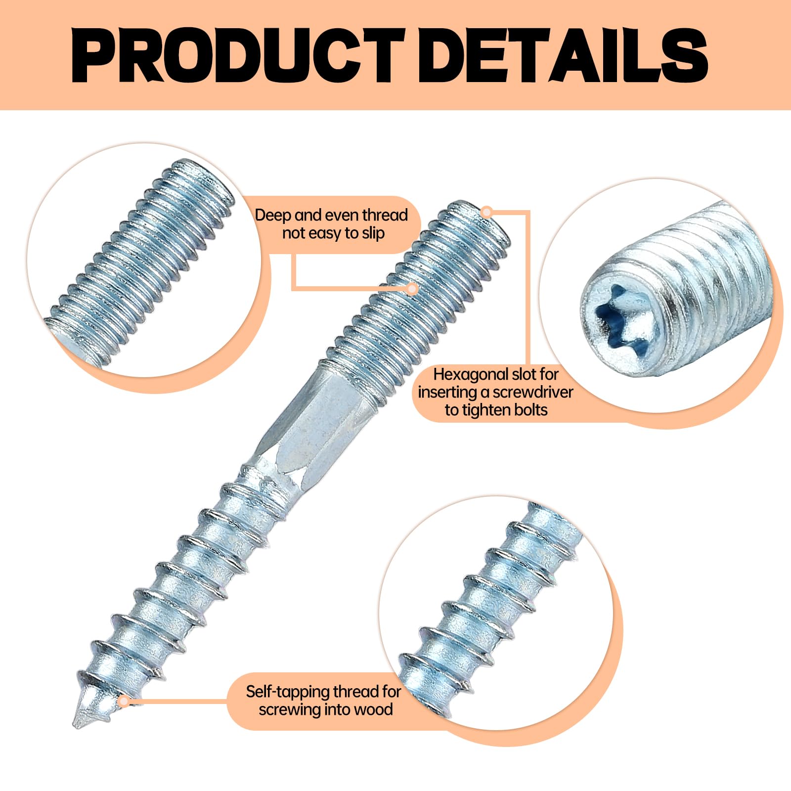 Pack of 25 hanger bolts M8, M8 x 60 mm Torx hanger bolts - Image 3