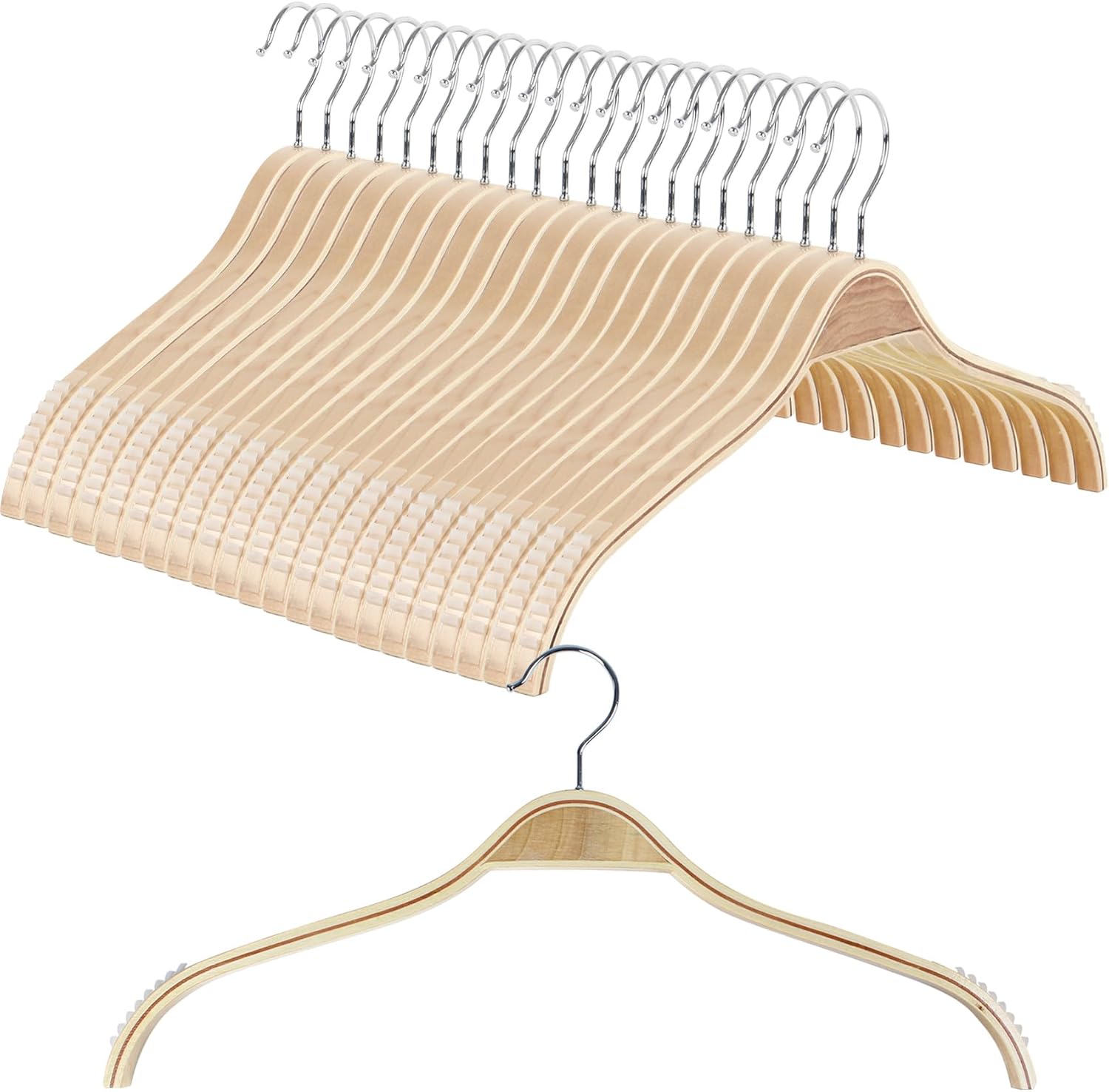 DEDU Wooden Hangers 24 Pack Lightweight, Coat Hangers for Closet Space Saving, Slim Wood with Soft Rubber Non Slip Strip for Wamisole, Wedding Dress, Sweater (Natural Finish)