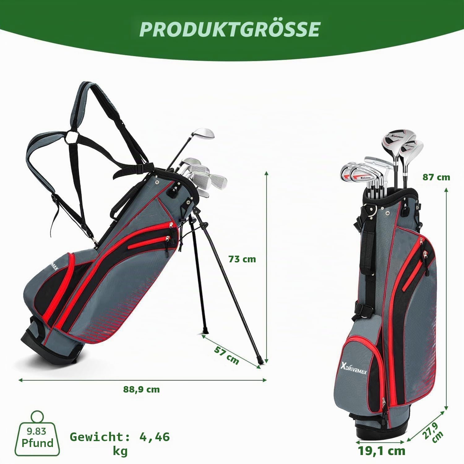 XDriveMax Komplettes Golfschläger Set Herren,8 Teilige Golf Set rechtshändig,Inklusive Stand Bag mit Regenhaube,3# Fairway Wood mit Head Covers, 5# Hybrid, 5#, 7#, 9# S# Eisen und Putter