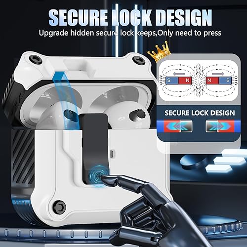 Miniatura 3 de Funda compatible con AirPods de 3 generación con kit de limpieza, protección de clip de bloqueo seguro, diseño de interruptor a presión automático
