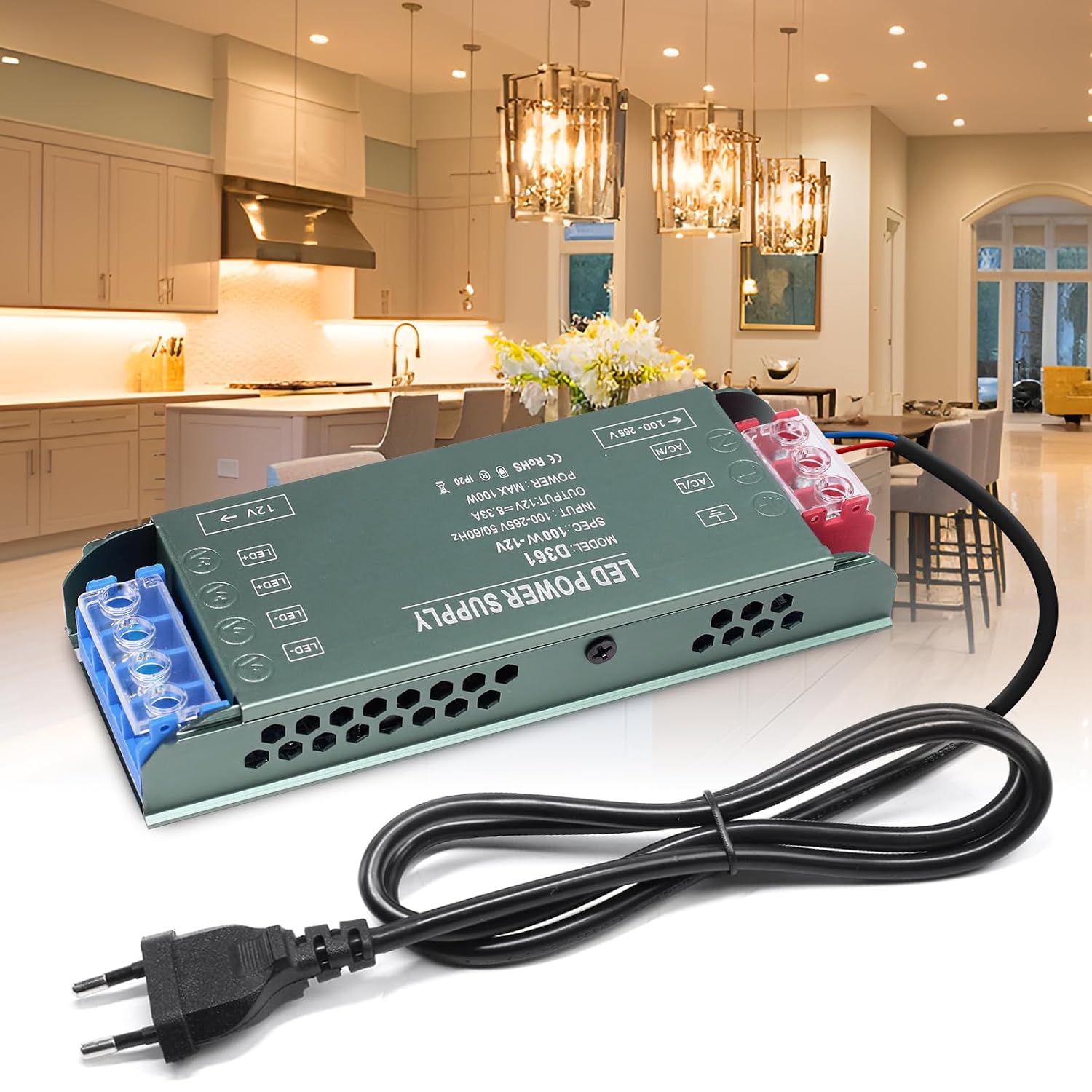 LED Transformer 12 V Power Supply 100 W 8.3 A Driving Switching Power Supply Transformer AC 230 V to DC 12 V with Plug Switching Power Supply Compact Extremely Thin Constant Voltage Low